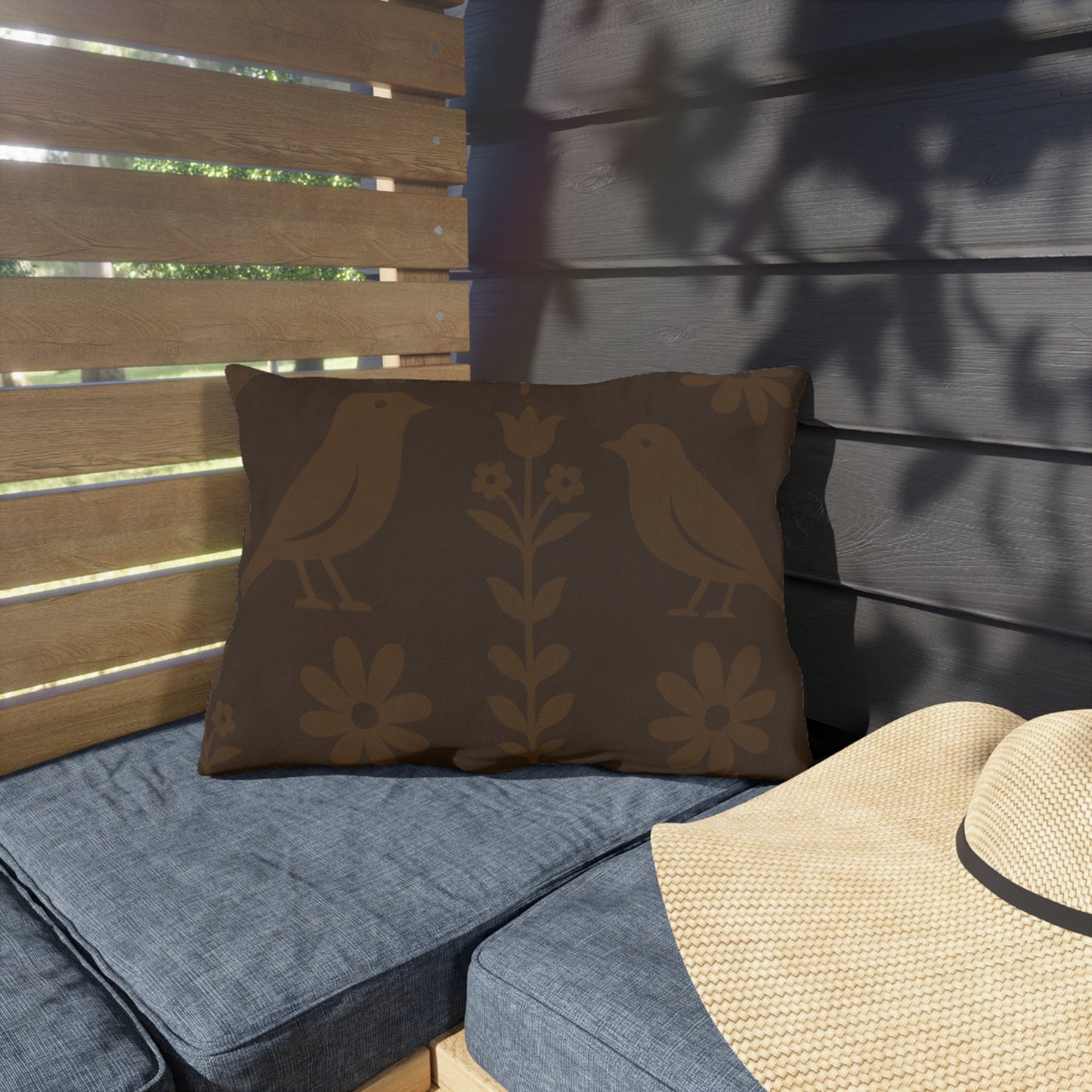 Cozy Floral Outdoor Pillows, Garden Seating Decor, Bird Motif Cushion, Patio Accent Throw, Boho Home Essentials
