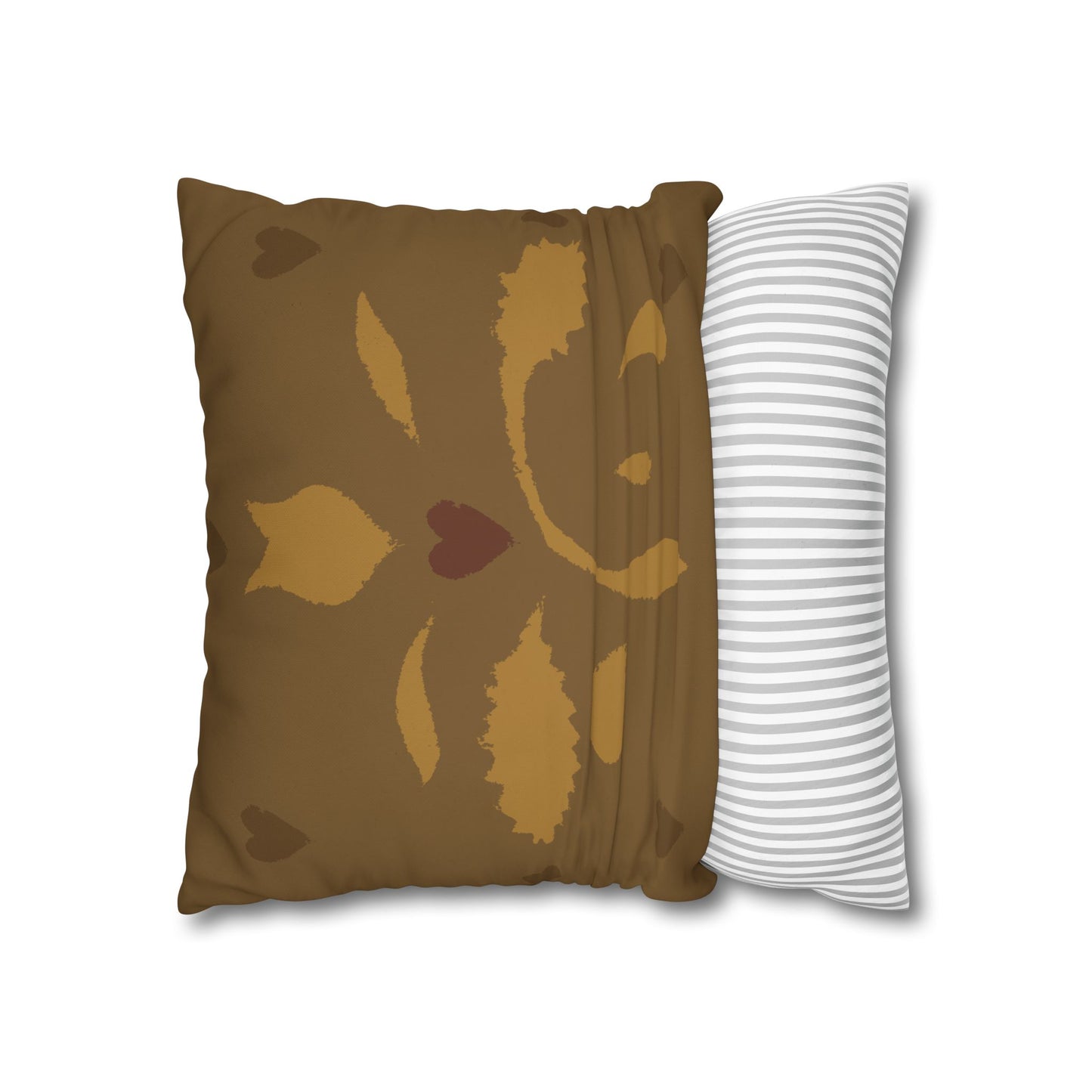 Leaves and Hearts Stencil Square Poly Canvas Pillowcase