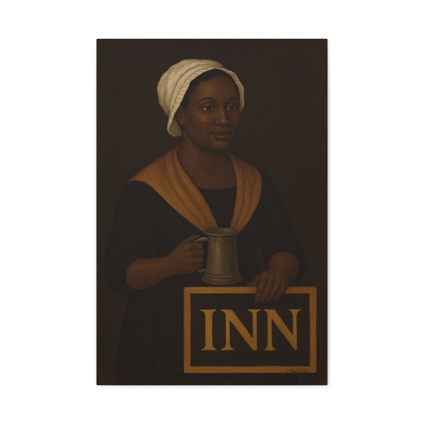 Innkeepers Welcome on Brown Primitive Folk Portrait