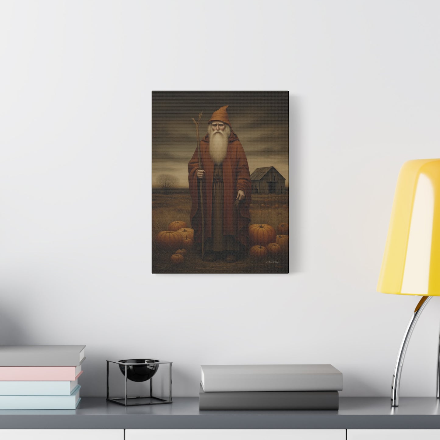 Autumn Santa Canvas Art Print, Fall Decor,