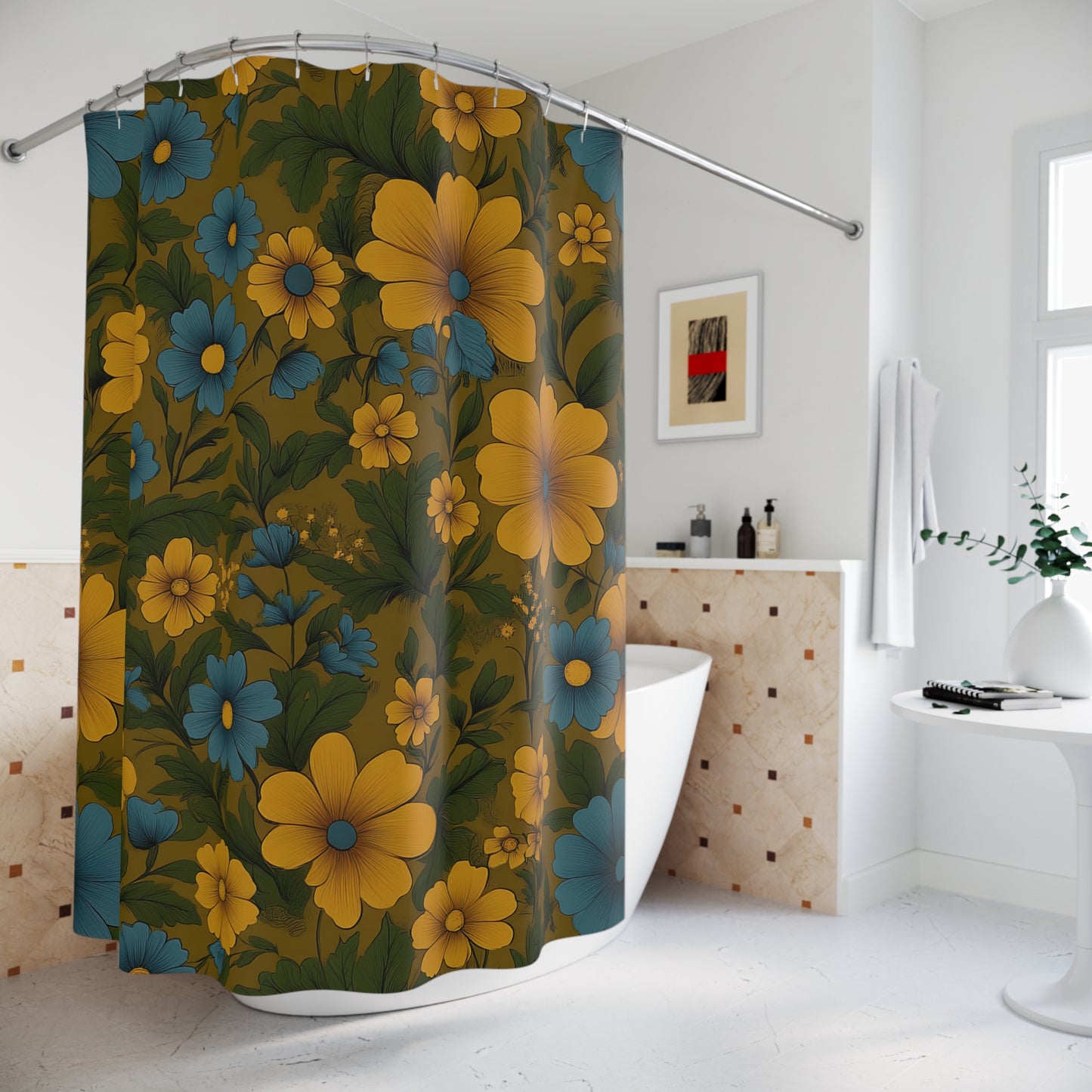 Bohemian Floral Shower Curtain, Vintage Bathroom Decor, Gift for Her, Spring Home Accent, Colorful Floral Design