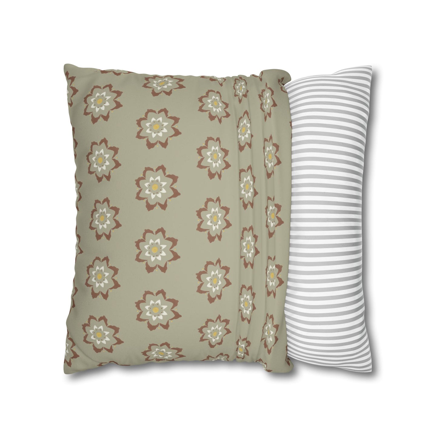 Fantasy Collection Taupe Small Flower Stencil Faux Suede Square Pillowcase