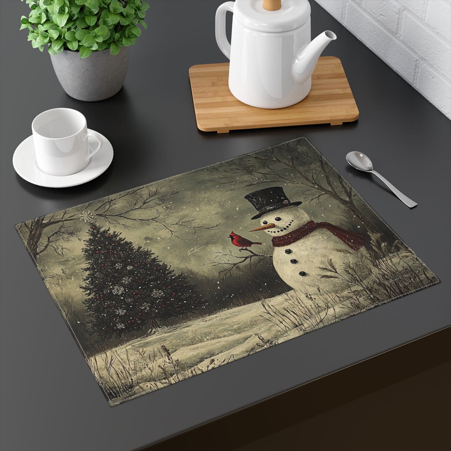 Winter Wonderland Placemat, Cozy Holiday Table Decor, Snowman Design Tablemat, Christmas Table Settings, Festive Dining Decor