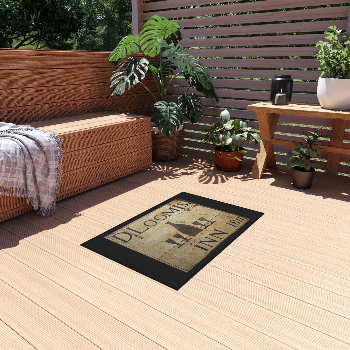 Vintage D. Loomis Inn Outdoor Rug – Perfect for Patios & Garden Gatherings