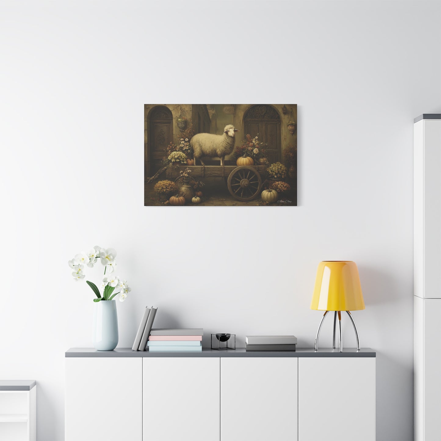 Rustic Farmhouse Canvas Print, Sheep Wall Art for Home Decor, Farmhouse Style Decor, Autumn Wall Art, Gift for Animal Lovers