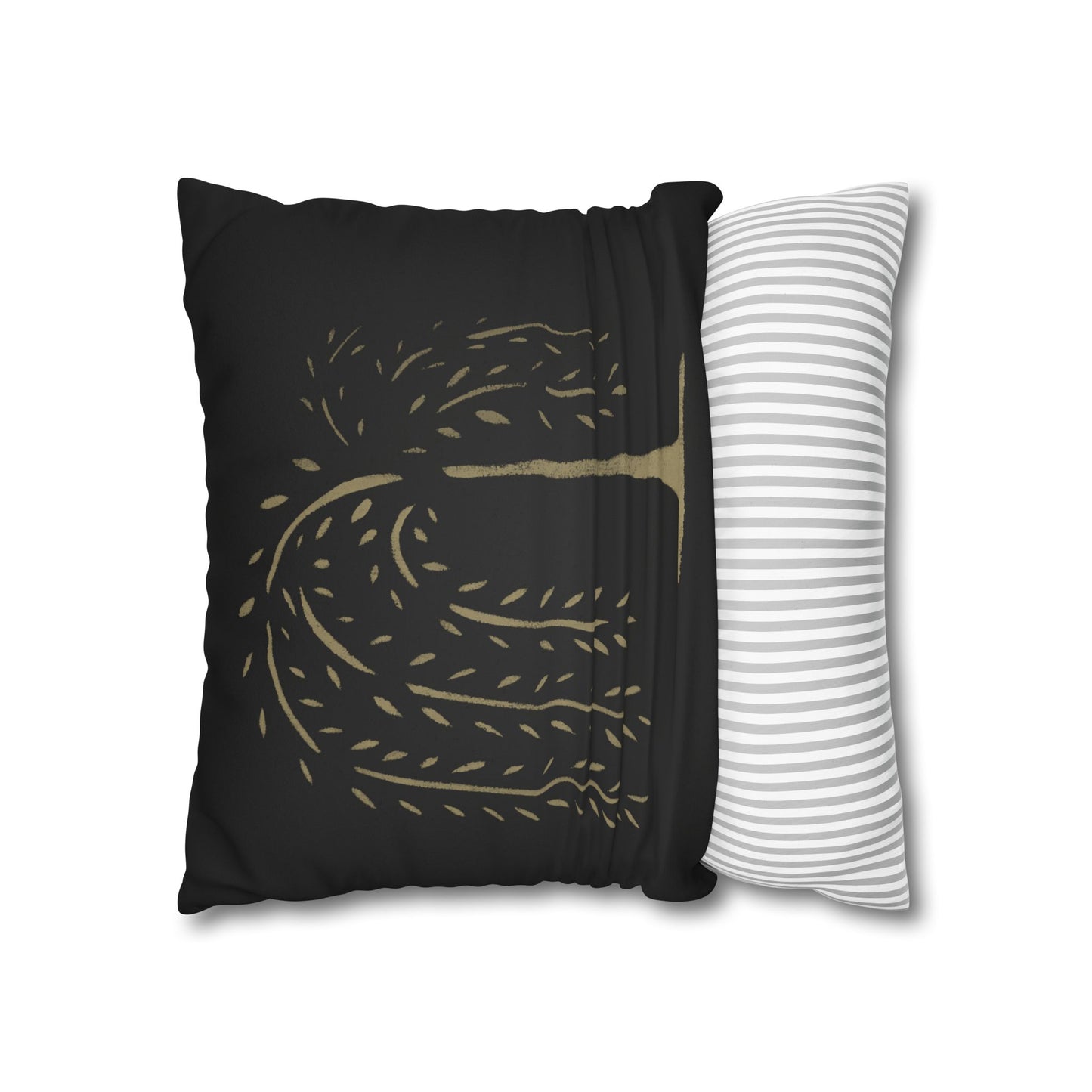 Tan Willow Stencil Faux Suede Square Pillowcase