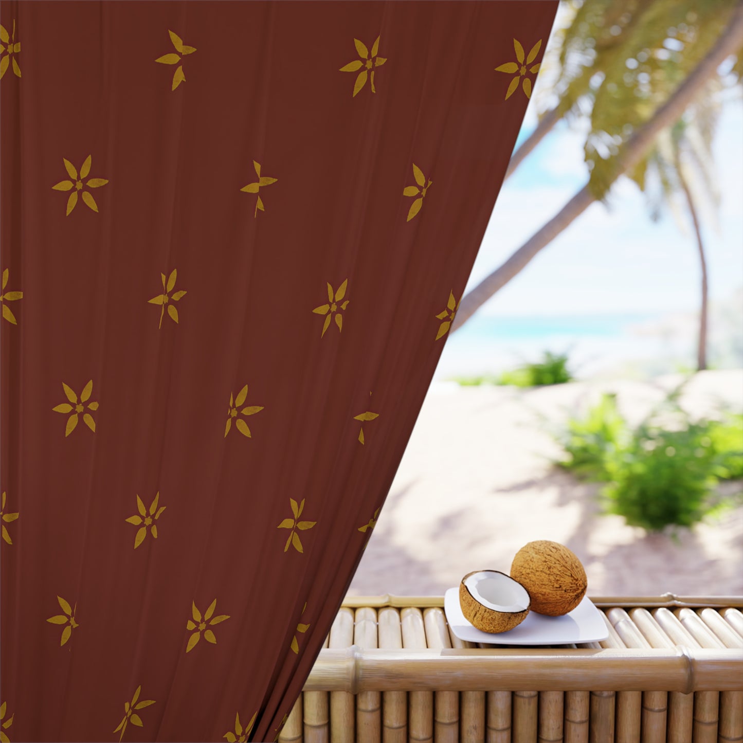 Fantasy Collection Red with Gold Petals Window Curtains (1 Piece)