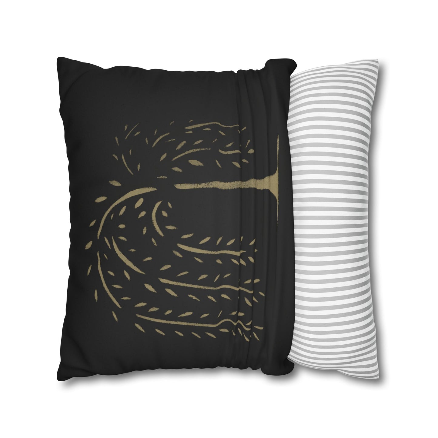 Tan Willow Stencil Faux Suede Square Pillowcase