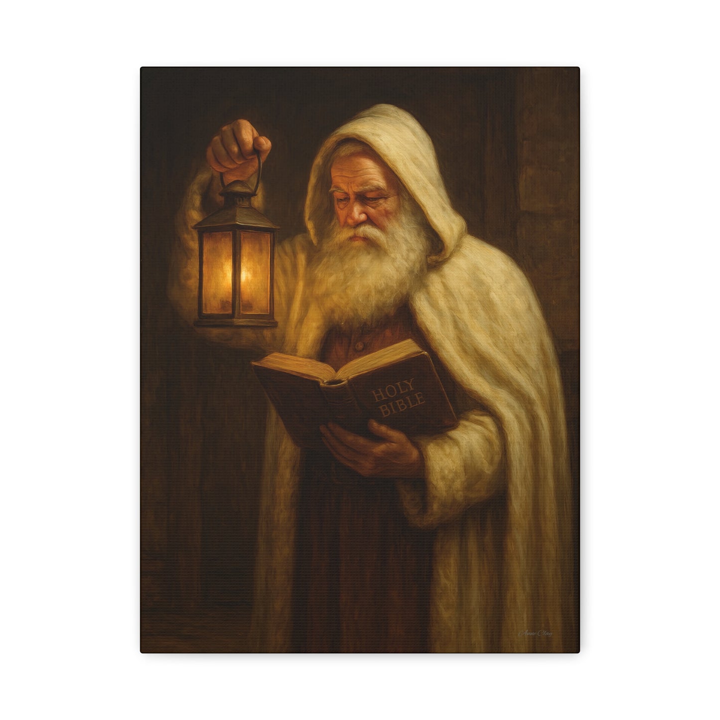 Canvas Wall Art, Old World Santa with Lantern and BibleCozy Home Decor, Rustic Decor for Xmas