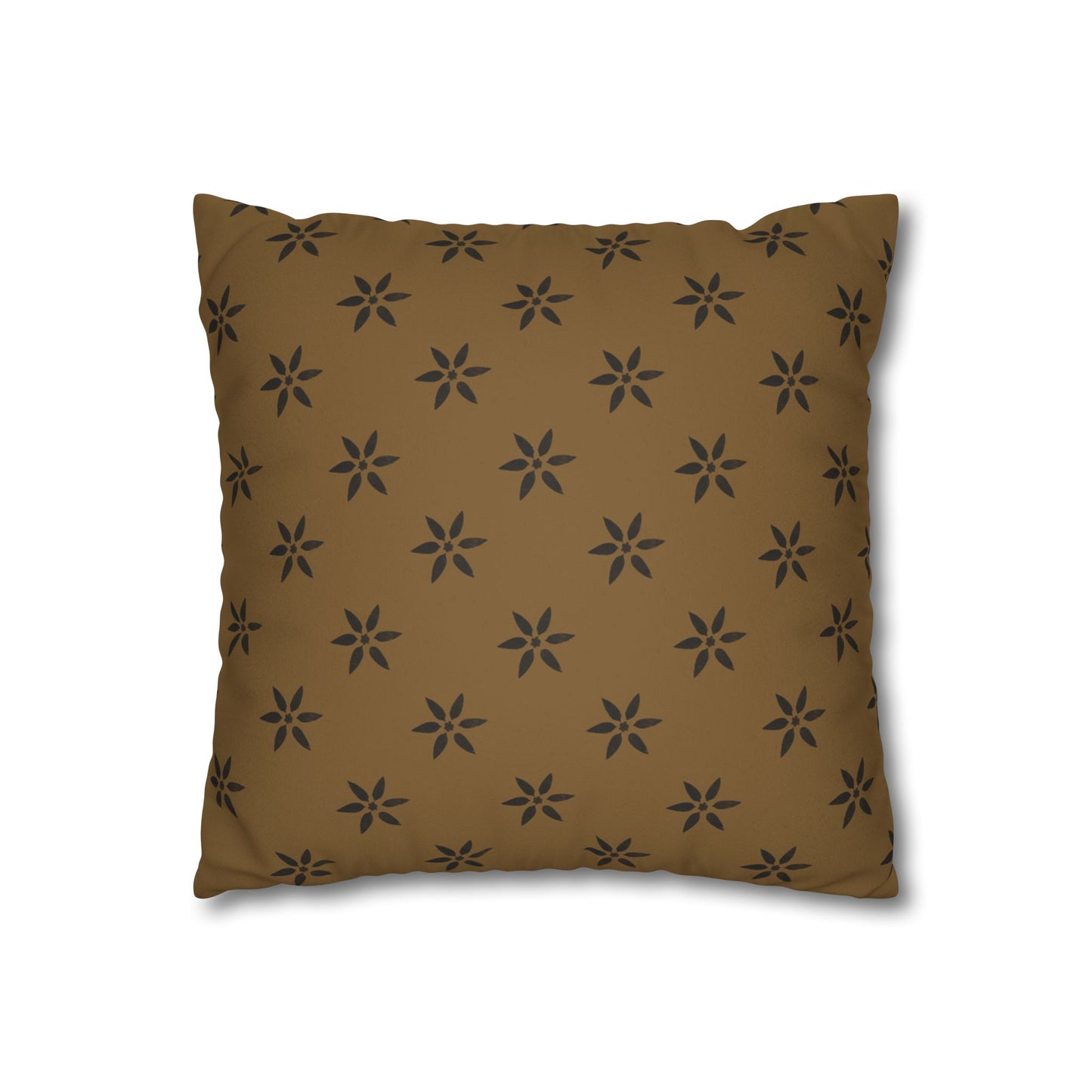 Black Petal Stencil on Deep Gold Faux Suede Square Pillowcase