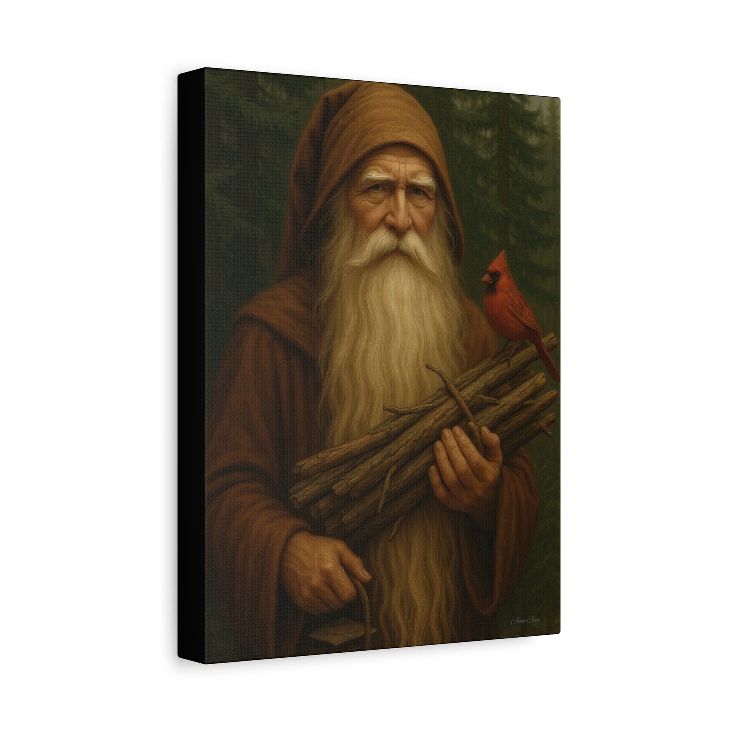 Old World Santa Rustic Nature Wall Art, Canvas Print, Forest Vibes, Perfect Gift for Nature Lovers, Home Decor, Woodland Theme, Cardinal Bird Decor