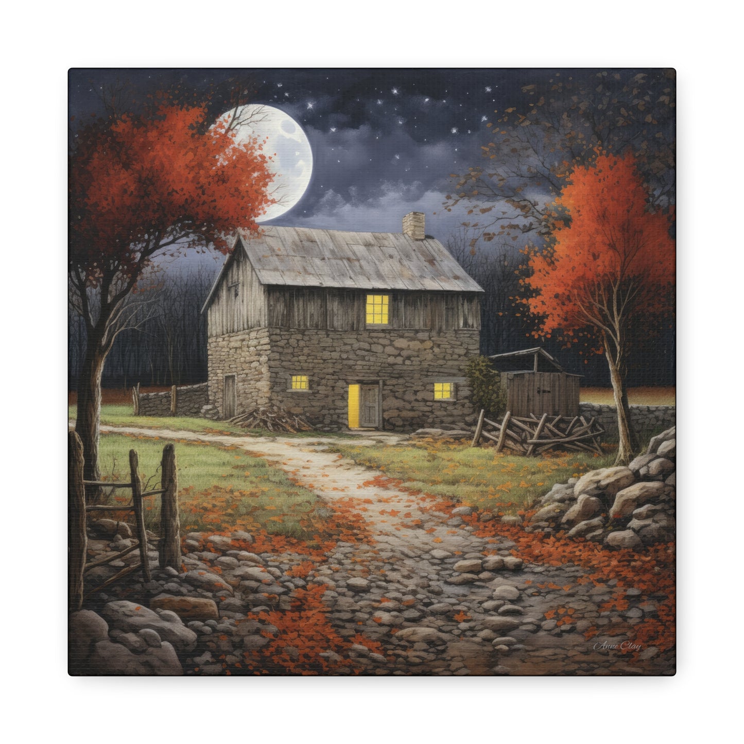 Rustic Cabin Art Print, Home Decor, Autumn Wall Art, Cozy Living Room Decor, Gift for Nature Lovers, Fall Decor