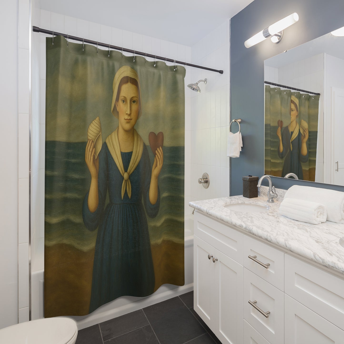 Elegant Vintage Nautical Shower Curtain, Coastal Home Decor, Bathroom Accessory, Gift for Sea Lovers, Beach-Themed Decor