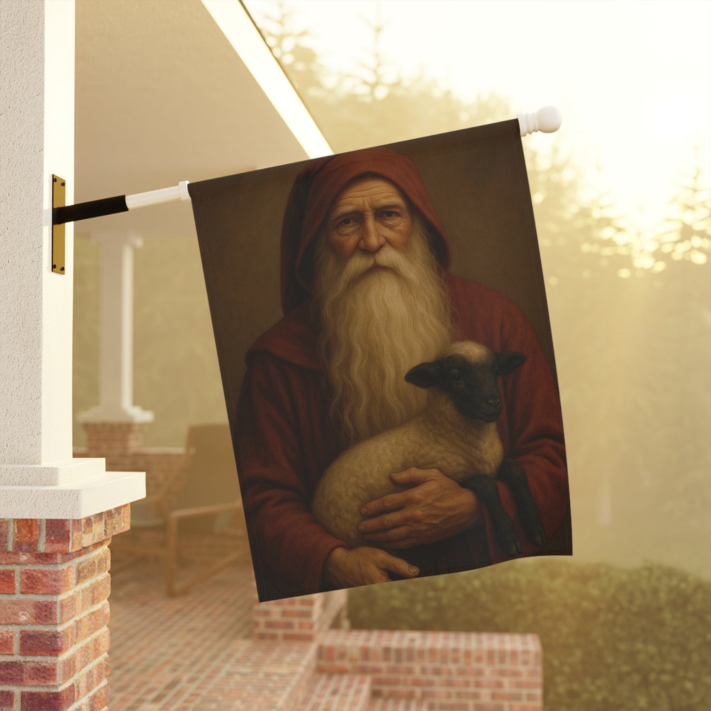Rustic Garden Banner with Shepherd and Lamb Design