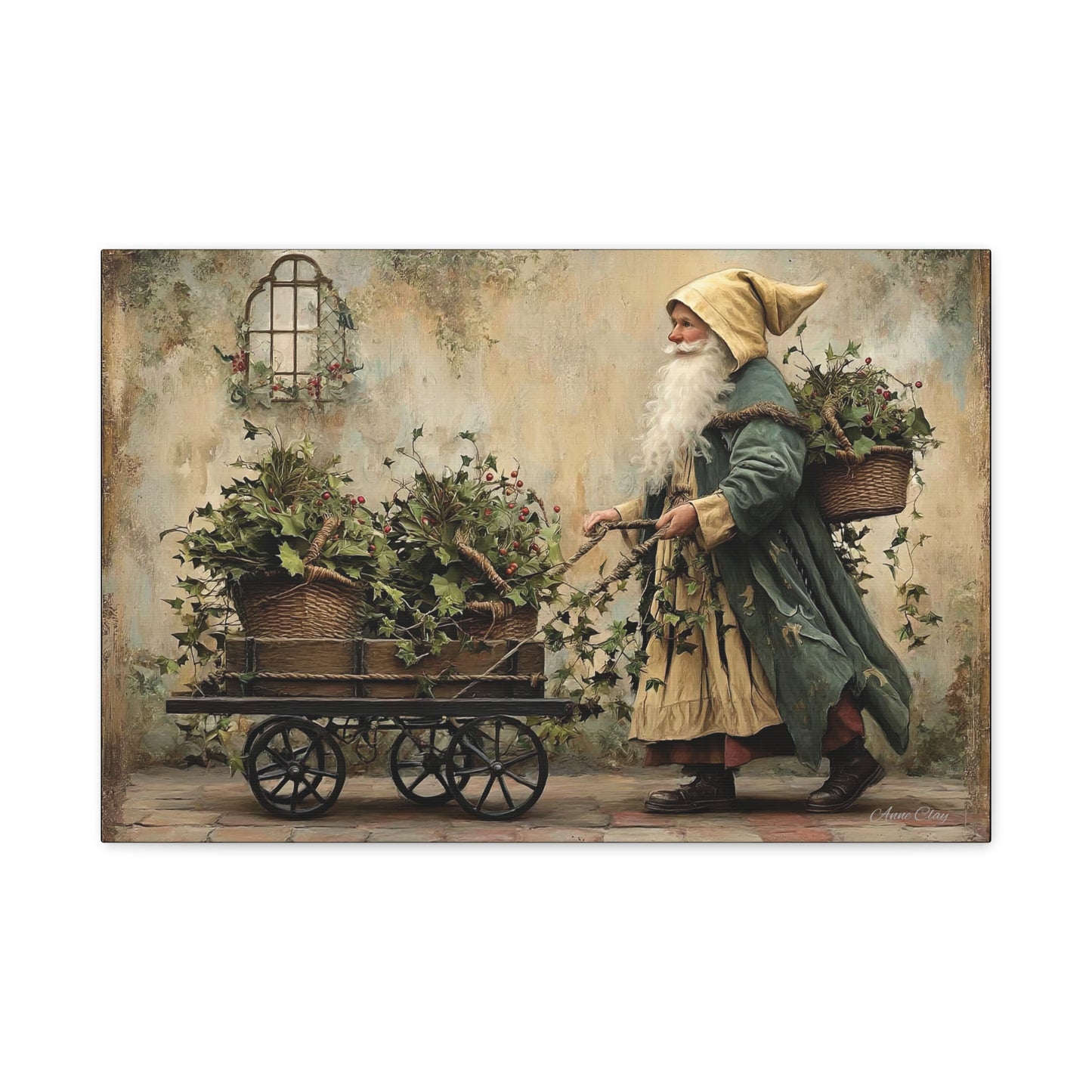 Charming Garden Gnome Canvas, Botanical Wall Art, Home Decor, Rustic Art Print, Perfect Gift for Garden Lovers, Holiday Decor