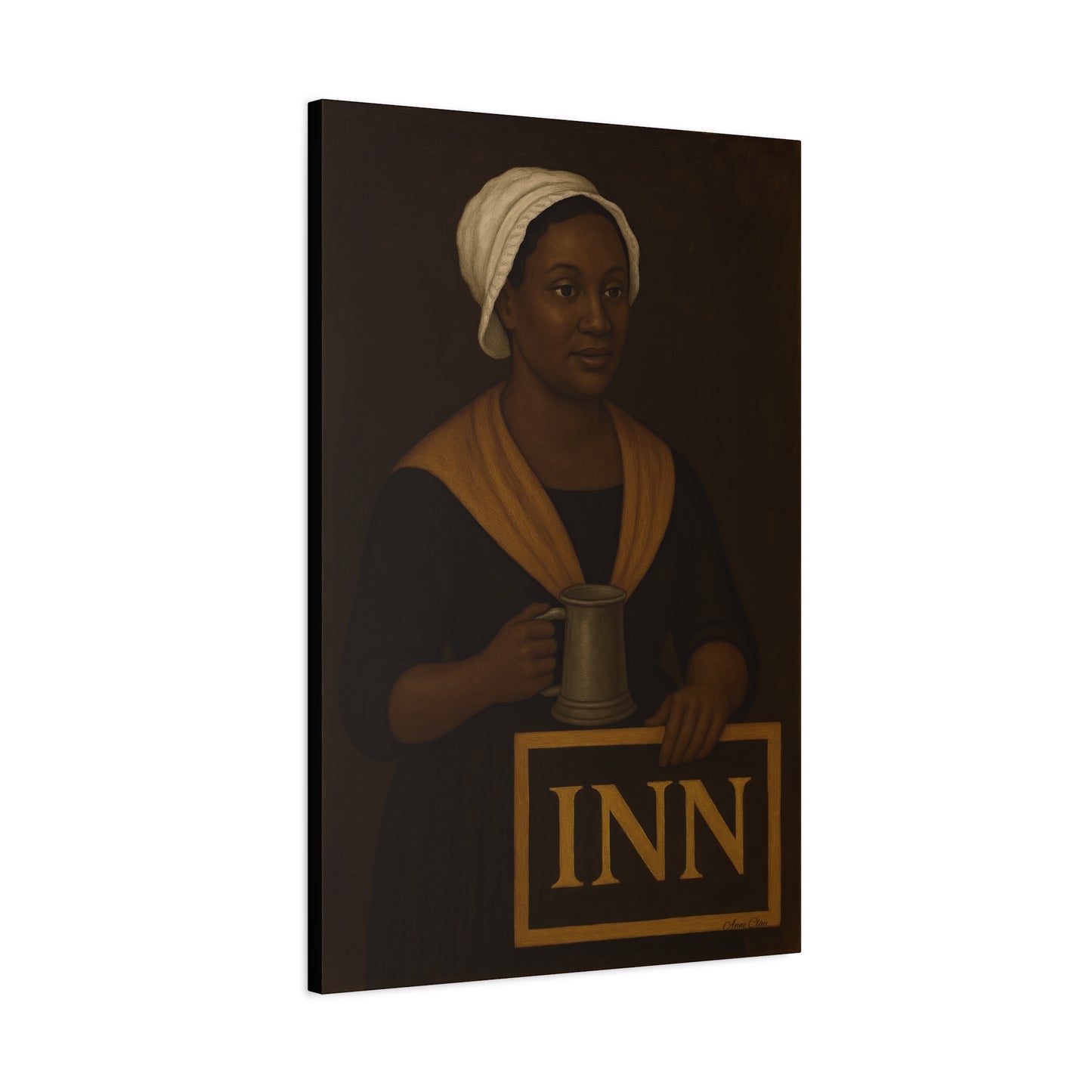 Innkeepers Welcome on Brown Primitive Folk Portrait