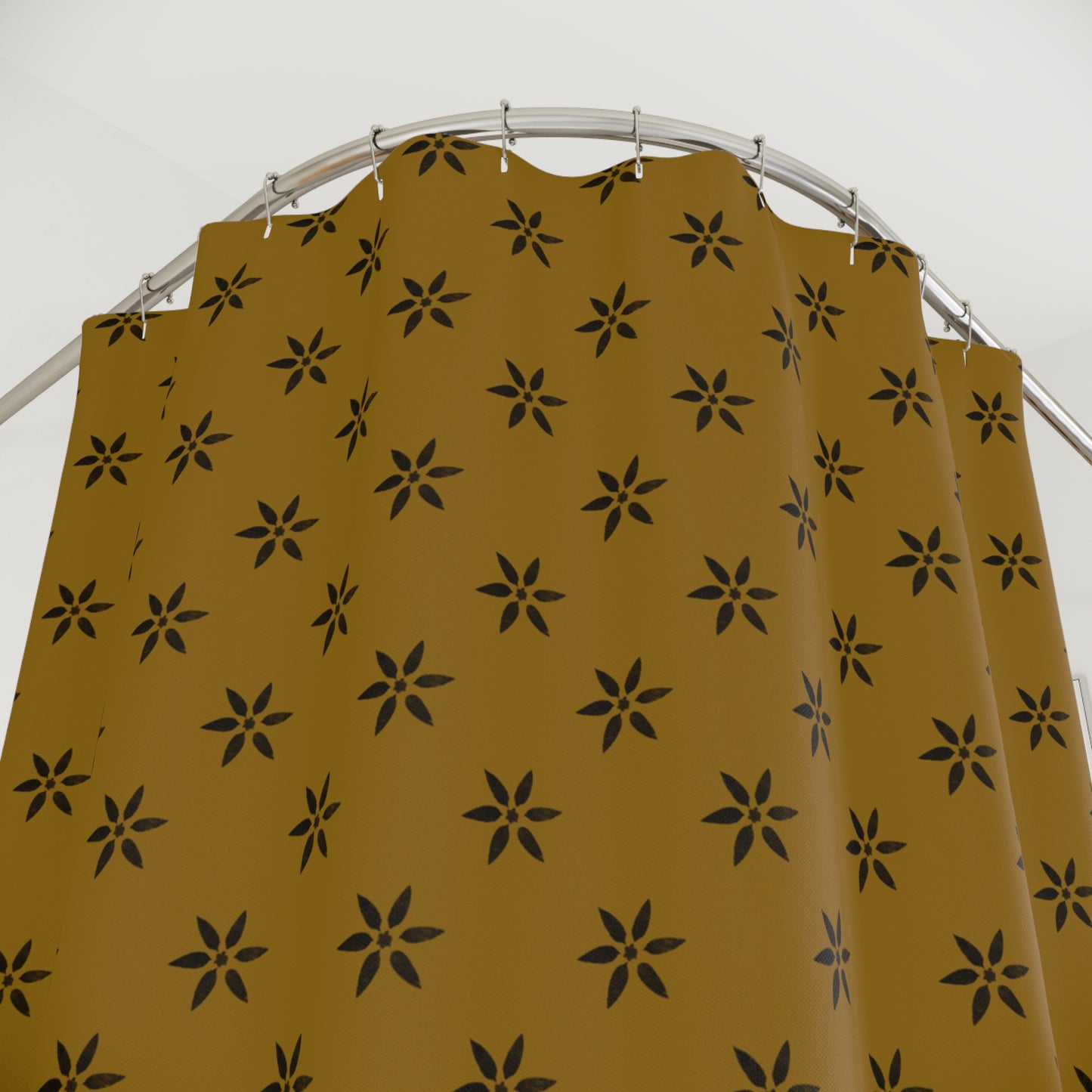 Black on Deeper Gold Flower Stencil Shower Curtains