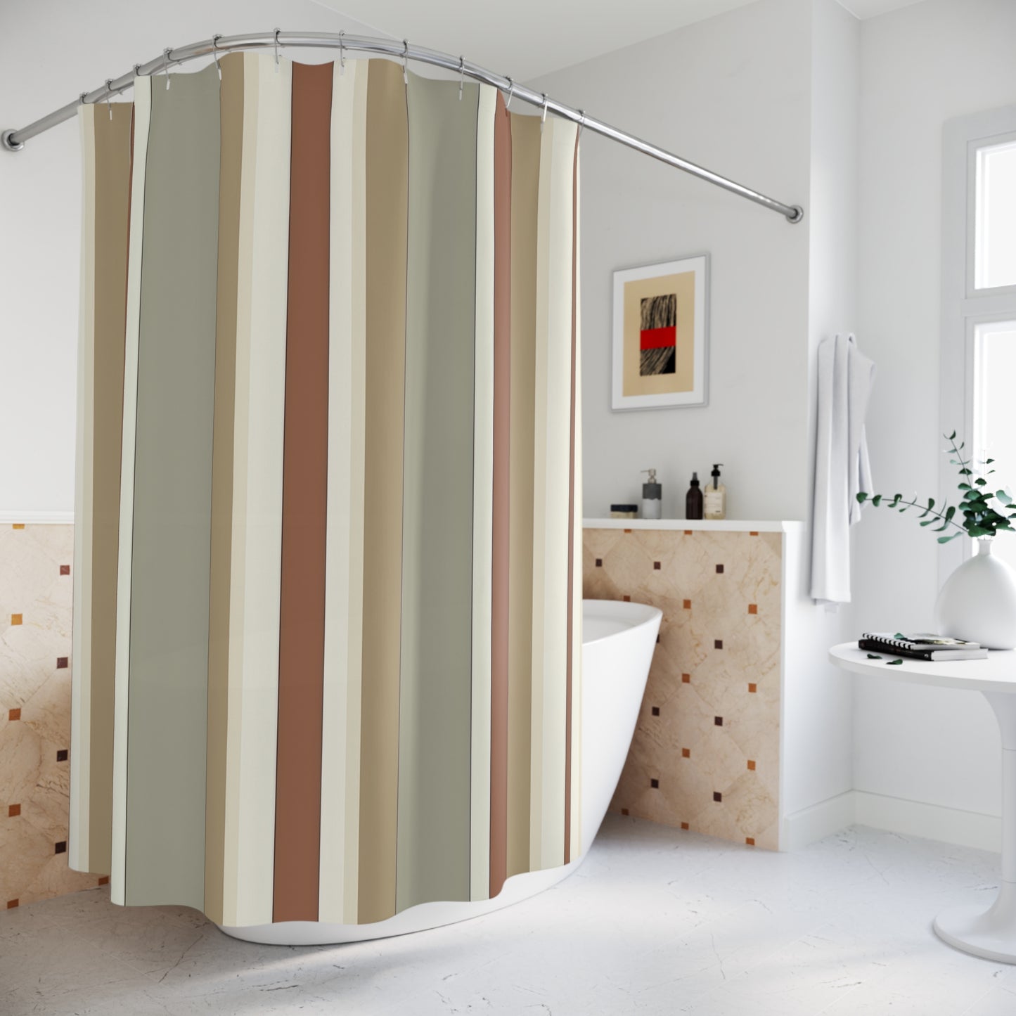 Fantasy Collection Taupe Striped Shower Curtains