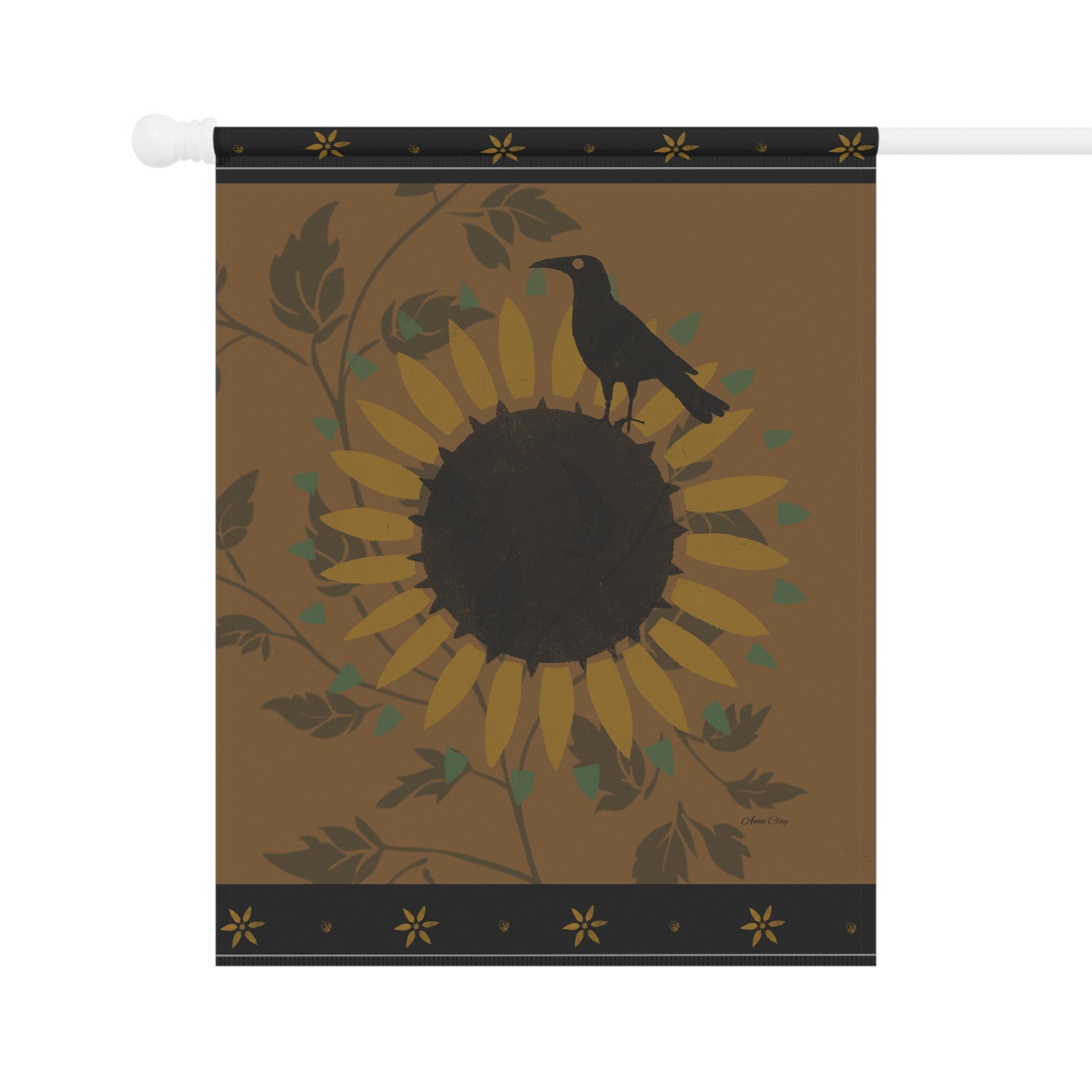 Sunflower and Crow Stencil Gold on Black Garden & House Banner