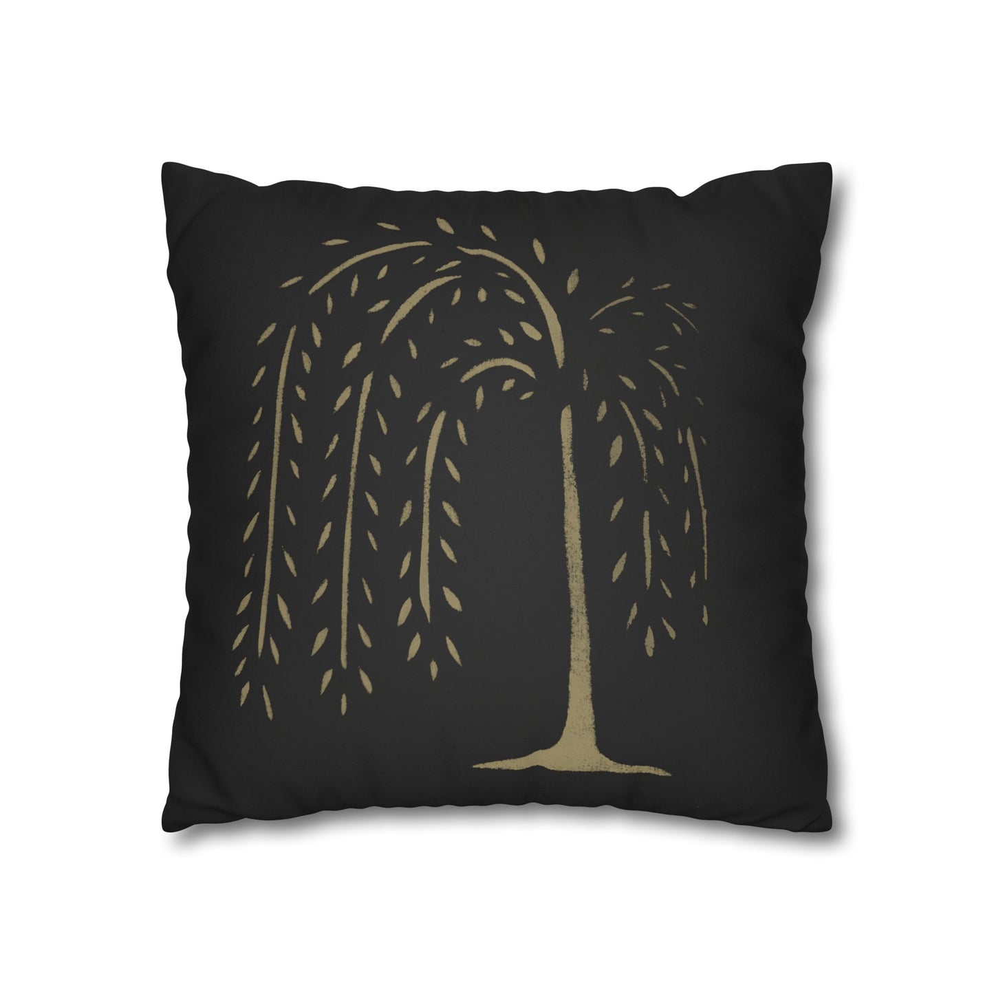 Tan Willow Stencil Faux Suede Square Pillowcase
