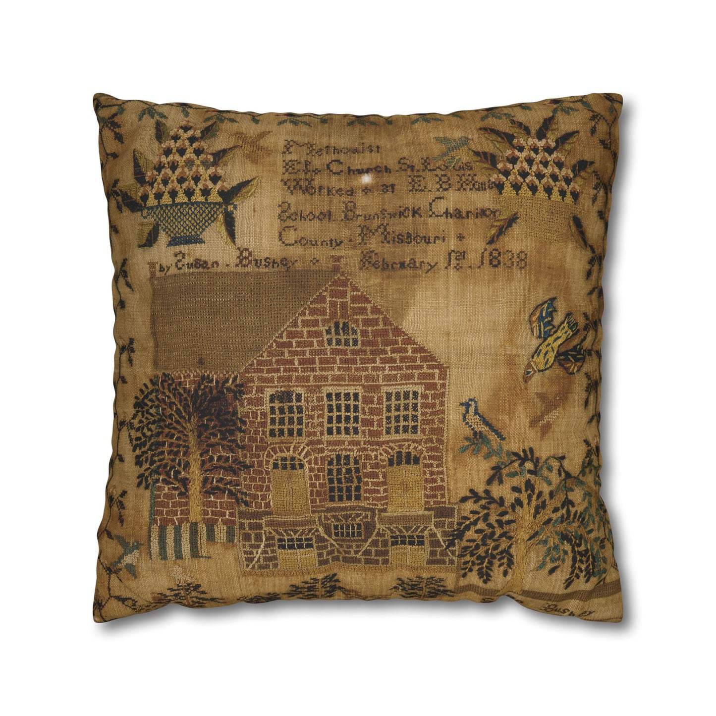 Gritty Prim Sampler Square Poly Canvas Pillowcase