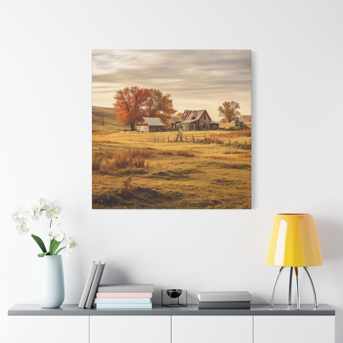 Rustic Farmhouse Canvas Wall Art, Autumn Landscape Decor, Cozy Home Decoration, Farmhouse Style Gift, Rustic Wall Art for All Occasions
