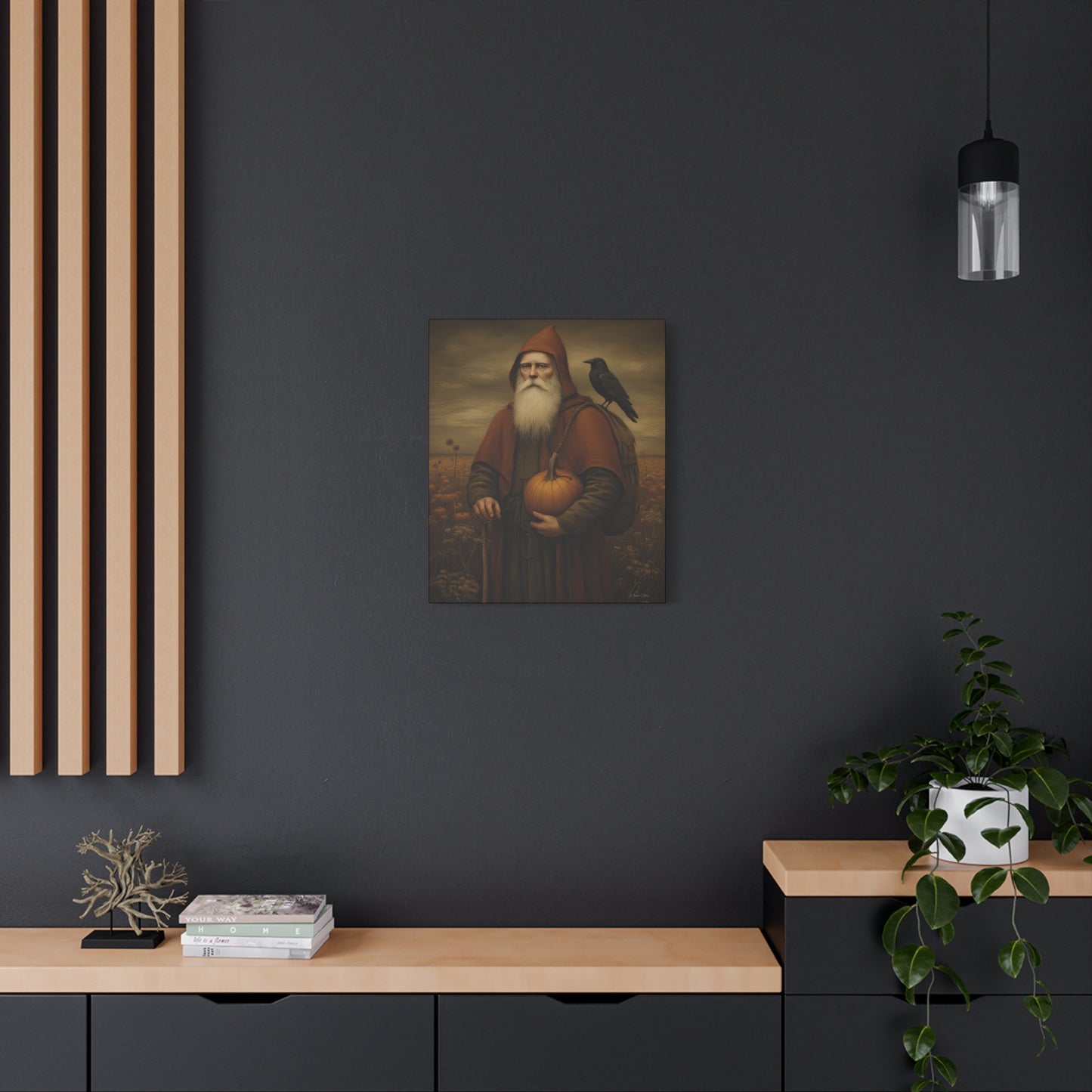 Autumn Santa Wall Art, Fall Decor, Pumpkin Harvest Print, Cozy Home Decor, Primitive Aesthetic