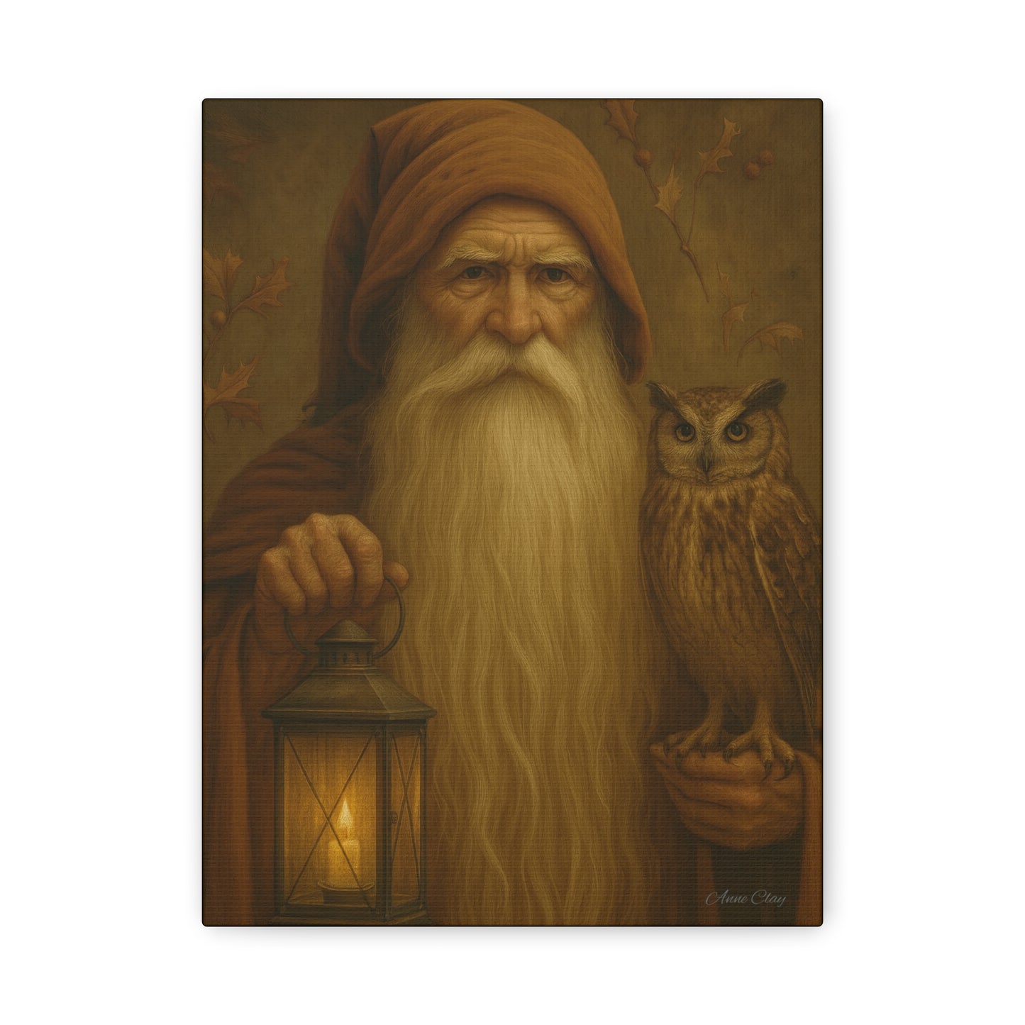 Mystical Canvas Wall Art, Nature Decor, Wizard Artwork, Rustic Home Decor, Owl and Lantern Painting