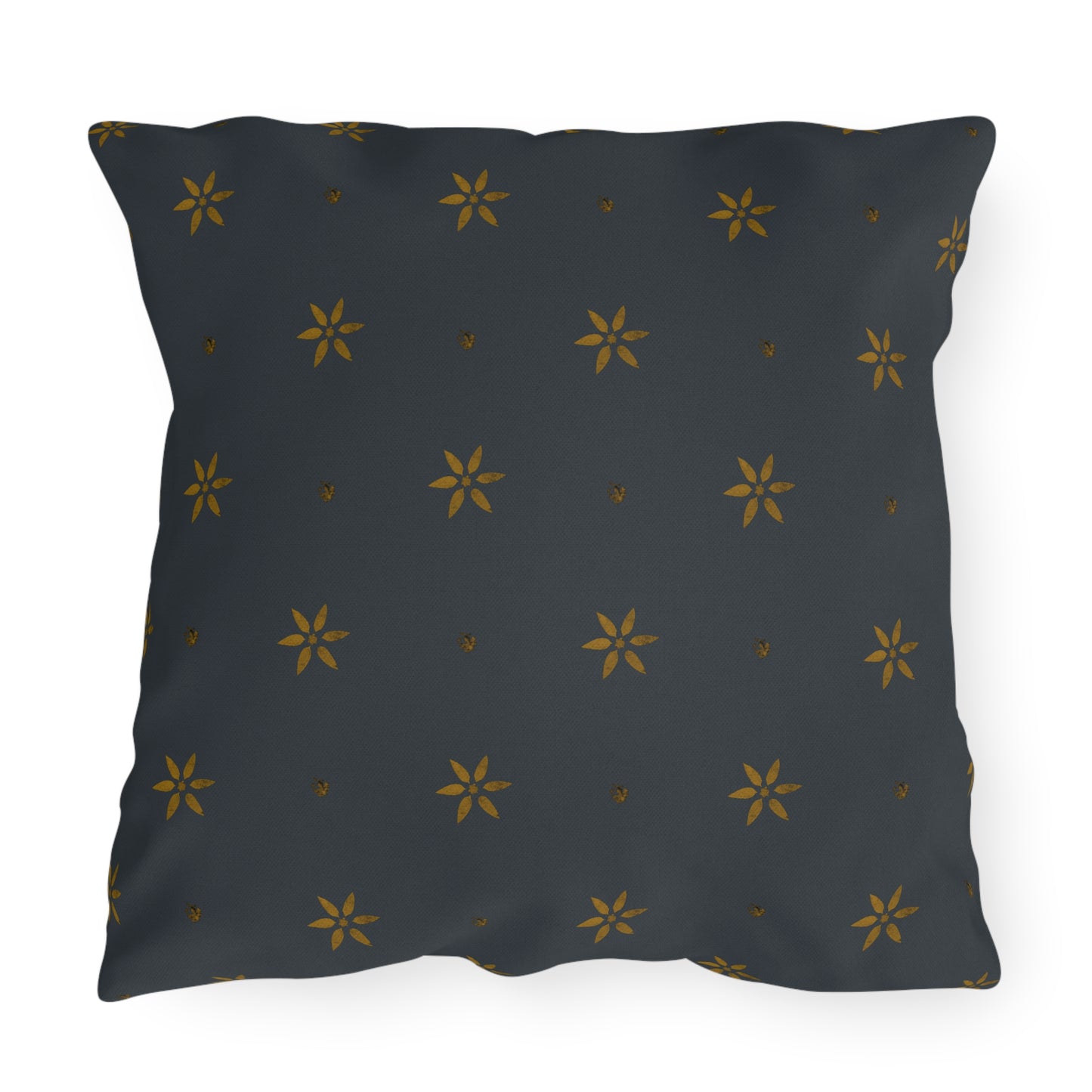 Early American Petal Stencil Mustard on Blue Outdoor Pillows