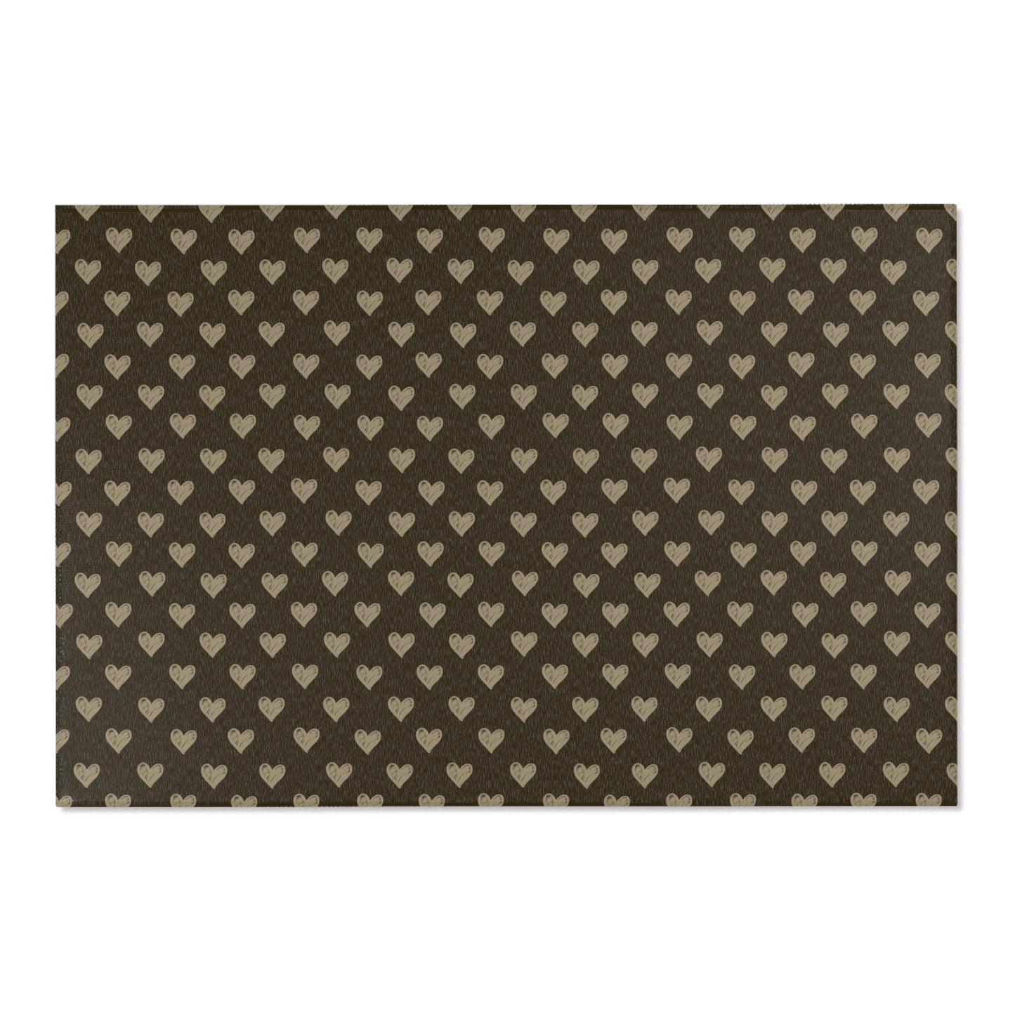 Cream Hearts on Brown, Chic Heart Pattern Area Rug for Cozy Homes, Decorative Floor Mat, Living Room Accent, Valentine’s Day Gift, Modern Boho Decor