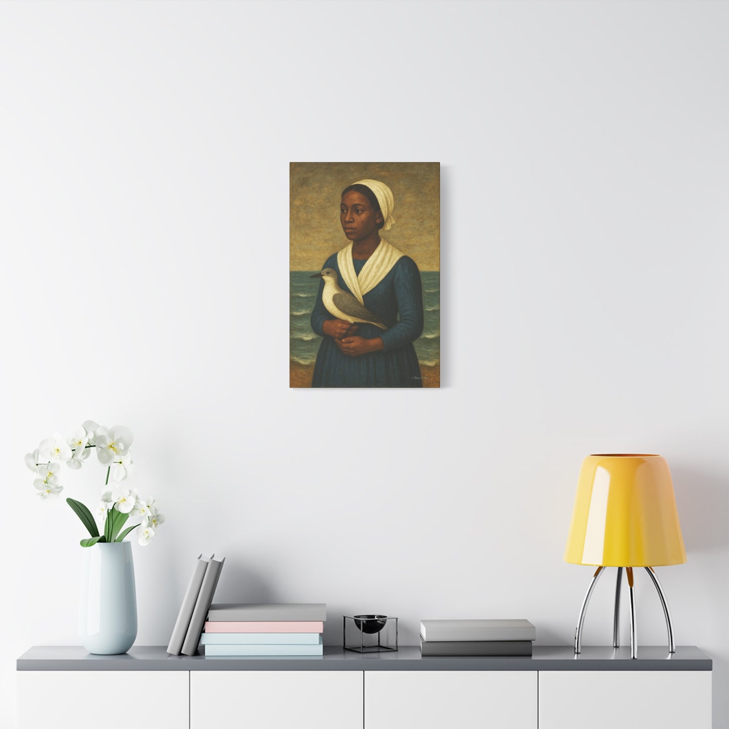 Canvas Wall Art - Portrait of a Woman with a Bird, Home Decor, Art Print, Gallery Wall, Unique Gift, Coastal Decoration, Fine Art
