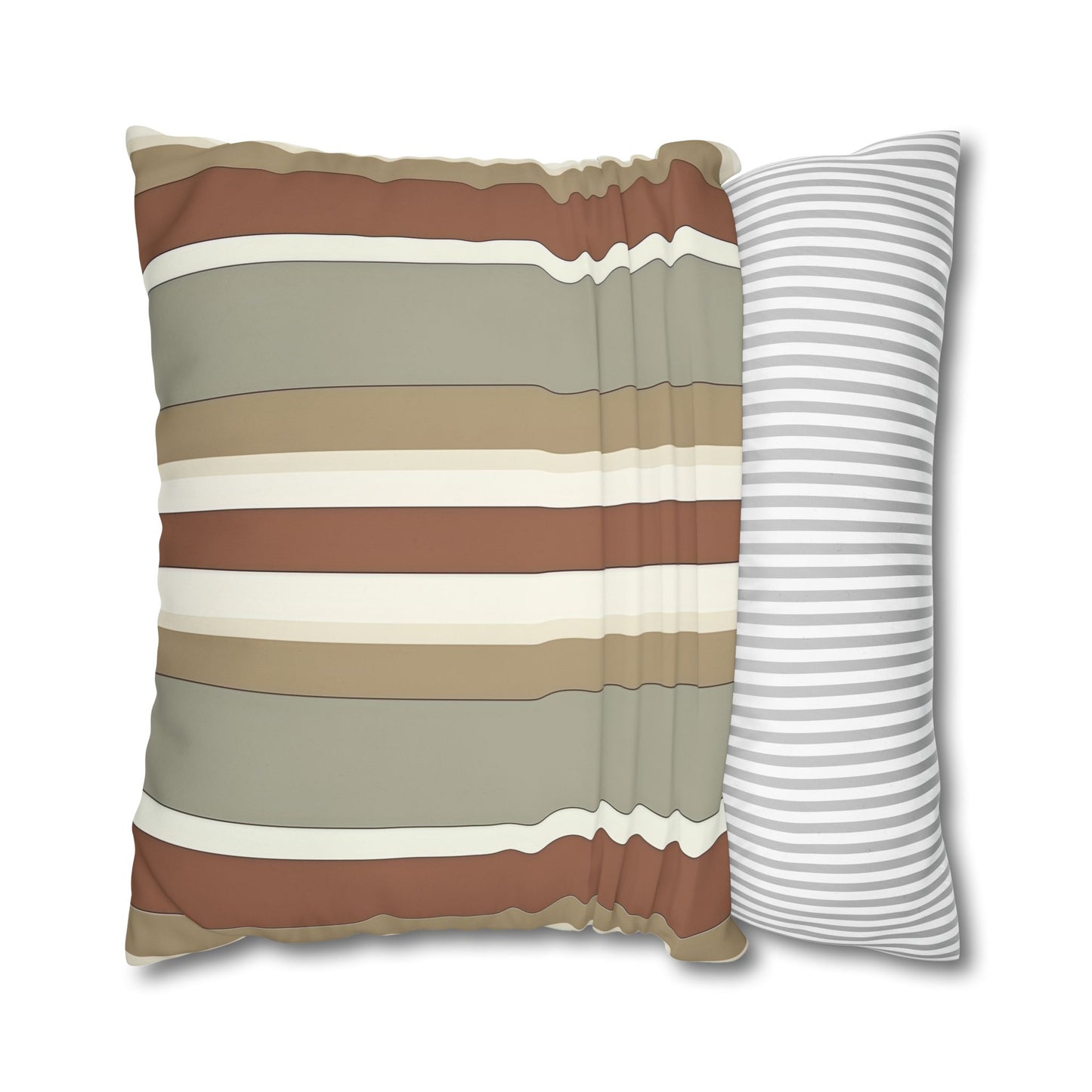 Fantasy Collection Taupe Stripes Square Poly Canvas Pillowcase