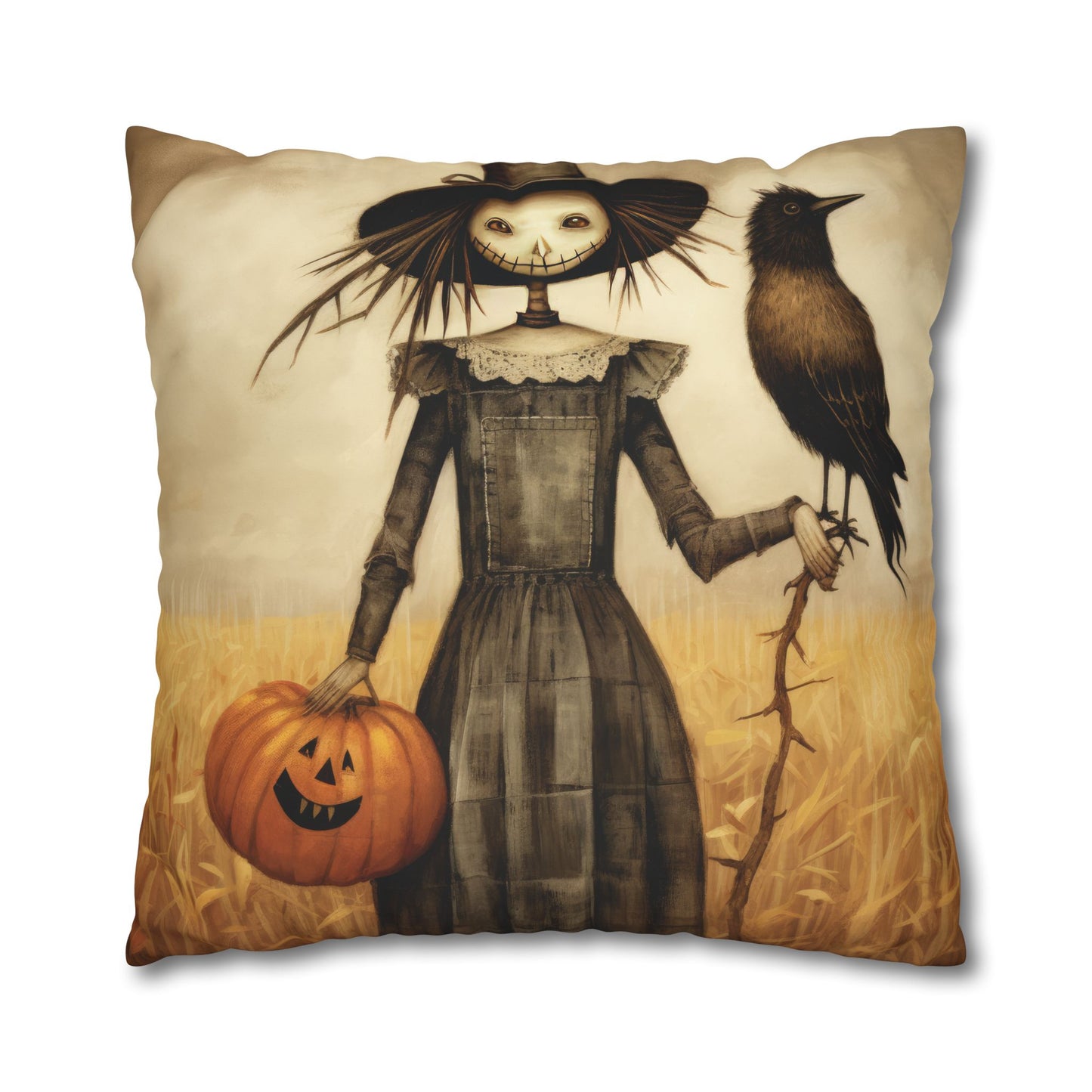 Scary Crow Square Poly Canvas Pillowcase