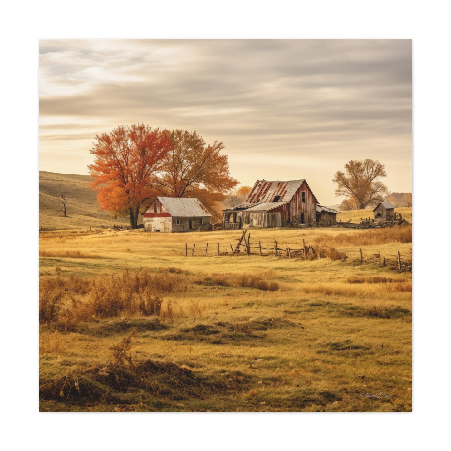 Rustic Farmhouse Canvas Wall Art, Autumn Landscape Decor, Cozy Home Decoration, Farmhouse Style Gift, Rustic Wall Art for All Occasions