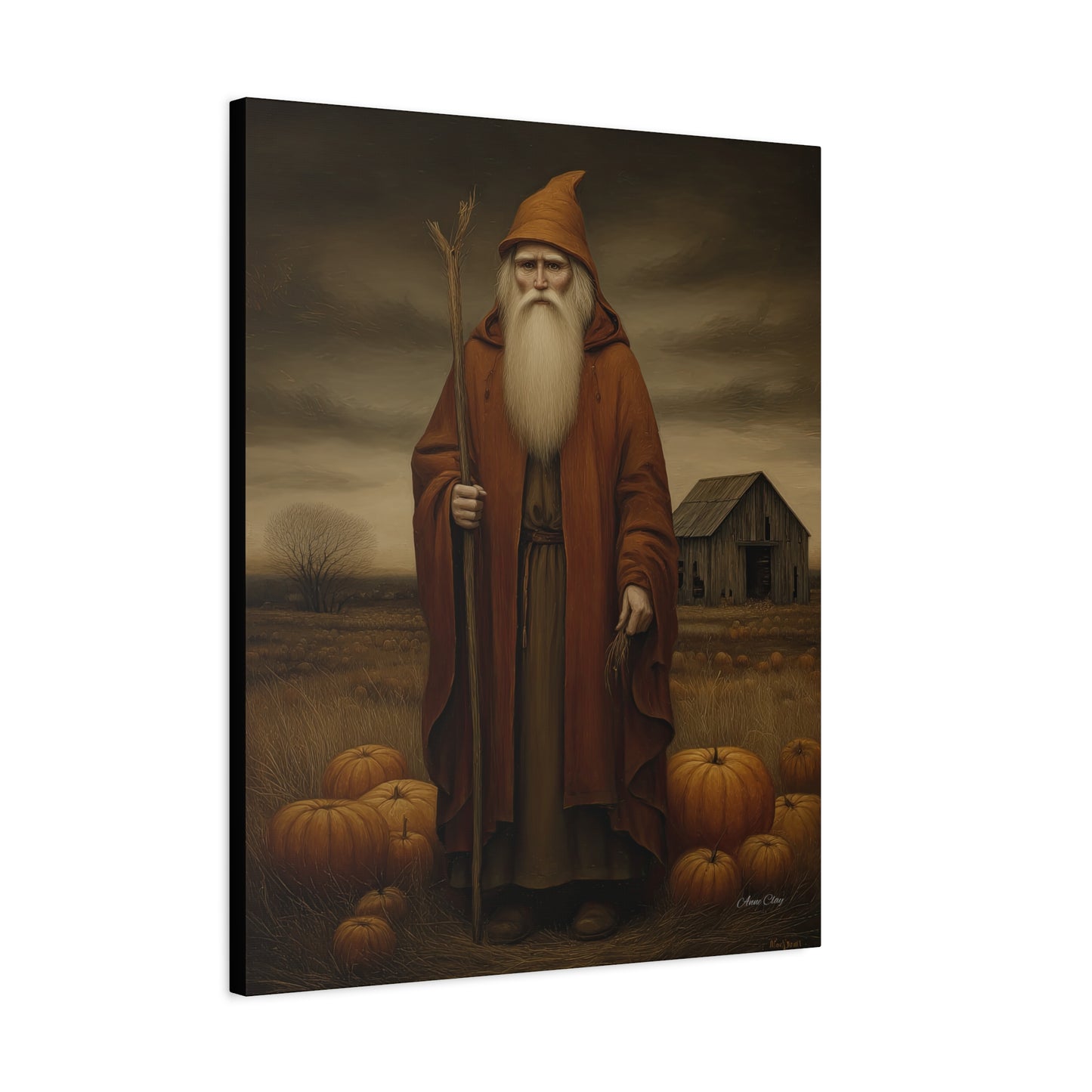Autumn Santa Canvas Art Print, Fall Decor,
