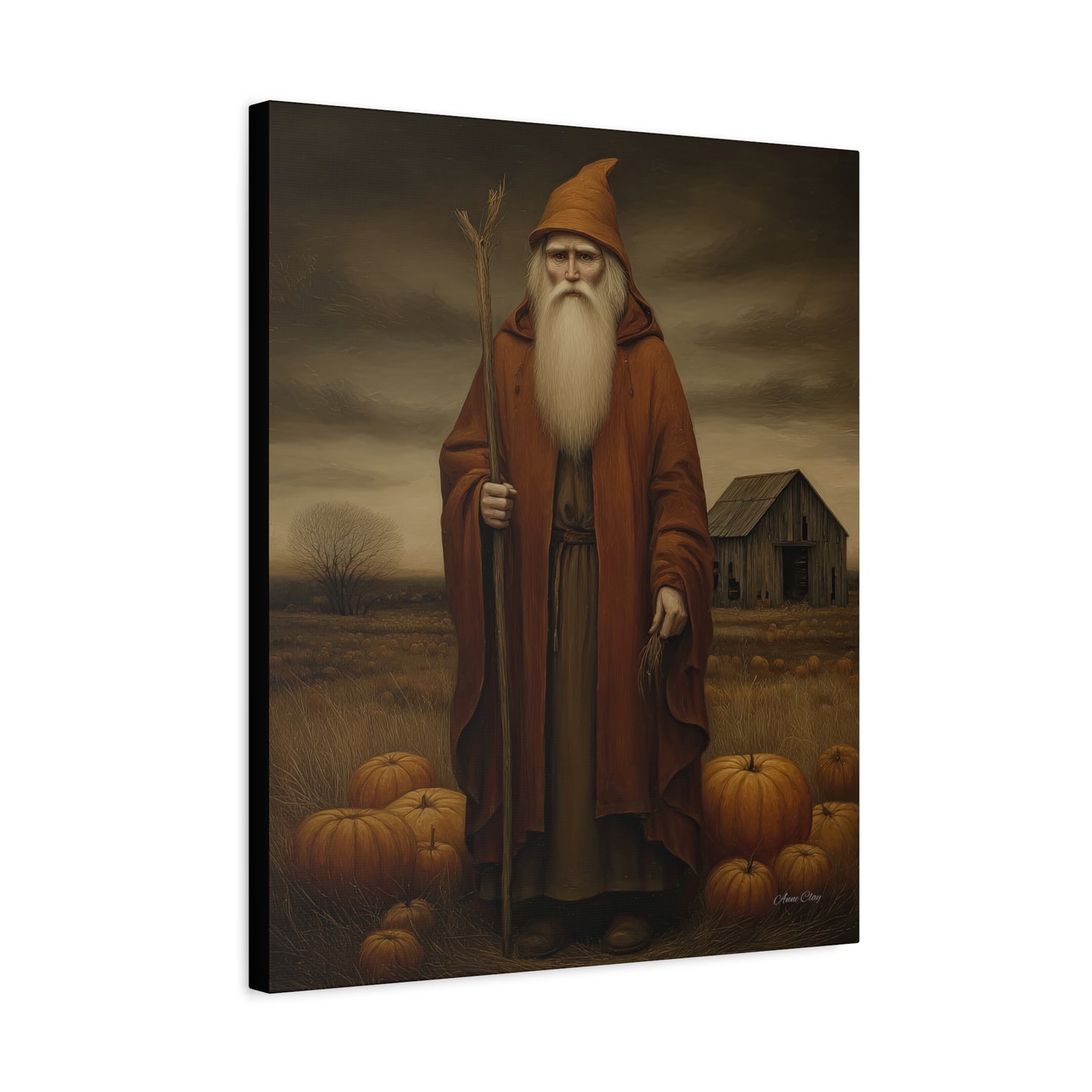 Autumn Santa Canvas Art Print, Fall Decor,