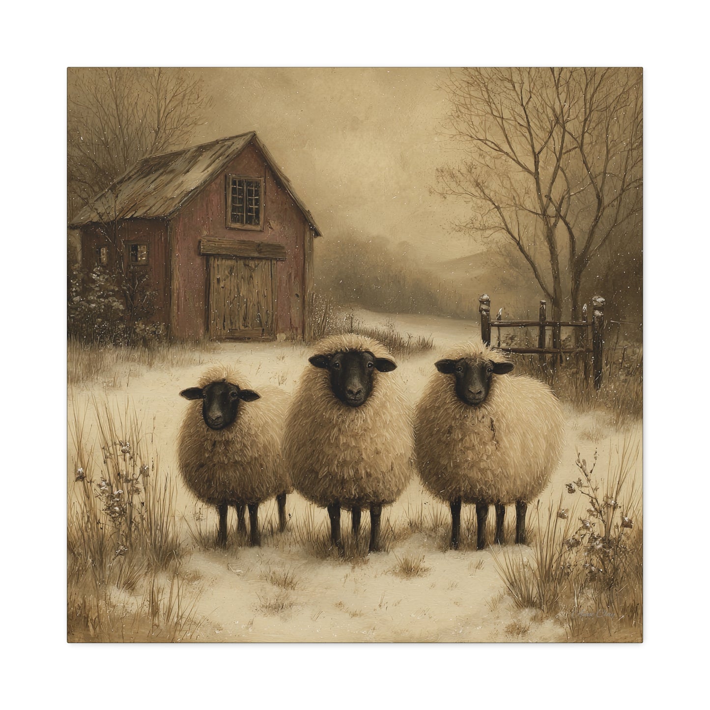 Rustic Sheep Canvas Art, Farmhouse Decor, Country Wall Art, Living Room Decor, Cozy Home Accent