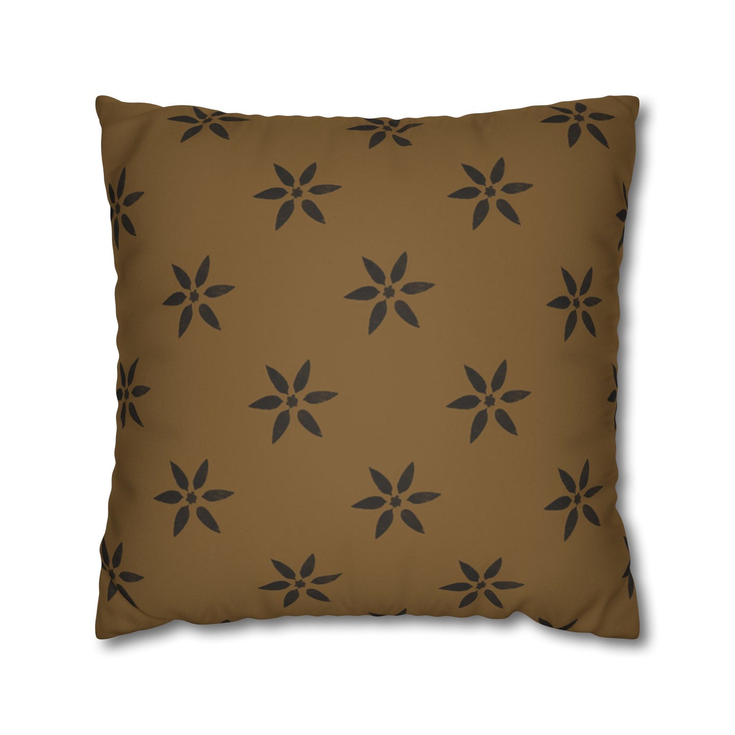 Black Petal Stencil on Deep Gold Faux Suede Square Pillowcase