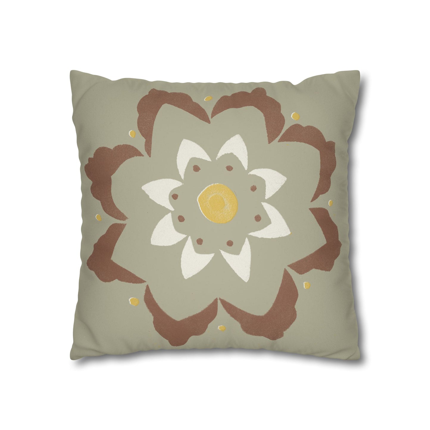Fantasy Collection Stencil Flower Taupe Faux Suede Square Pillowcase