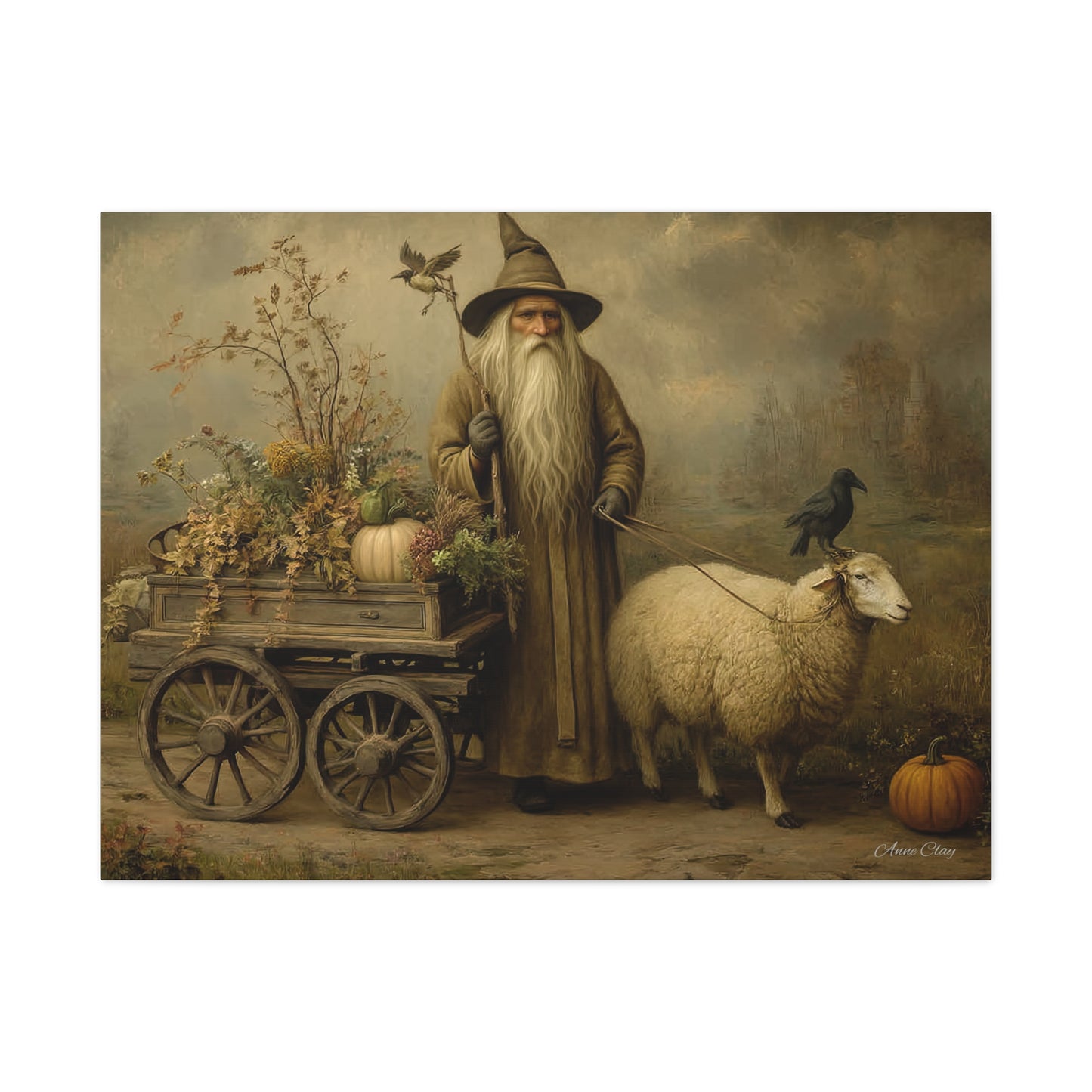 Whimsical Harvest Canvas Art, Autumn Decor, Farmhouse Wall Art, Mythical Wizard Artwork, Halloween & Thanksgiving Decoration