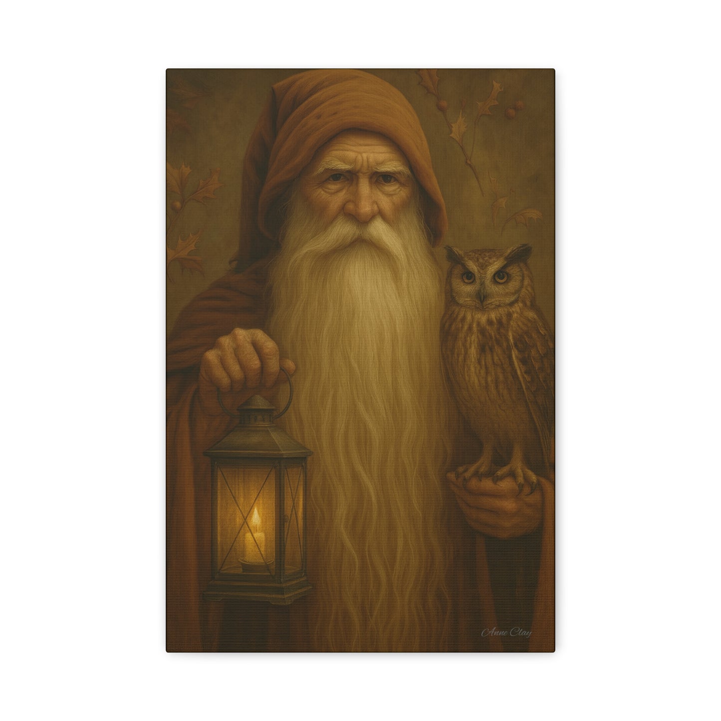 Mystical Canvas Wall Art, Nature Decor, Wizard Artwork, Rustic Home Decor, Owl and Lantern Painting