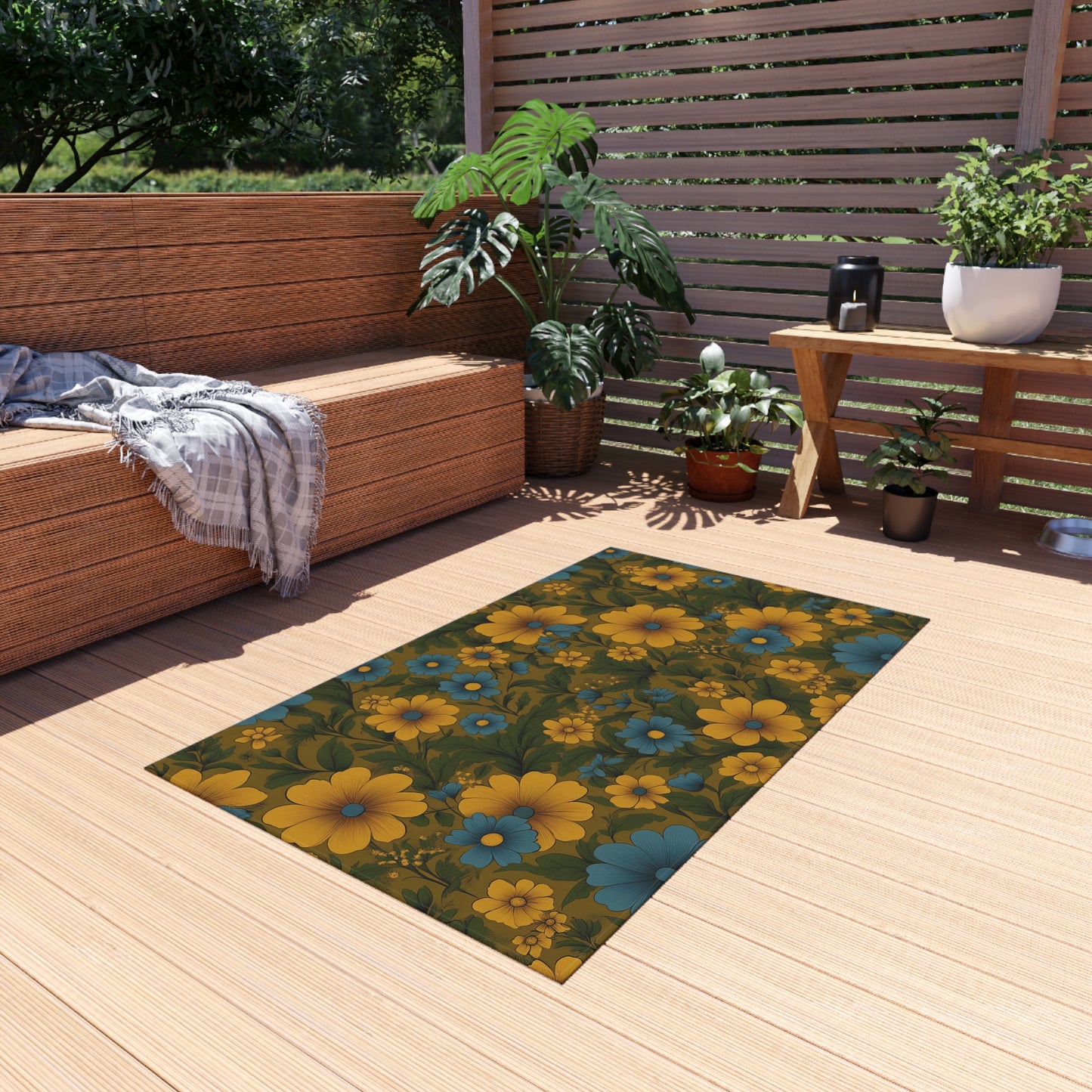 Vibrant Floral Outdoor Rug, Patio Decor, Garden Mat, Boho Style Rug, Home Entrance Decoration