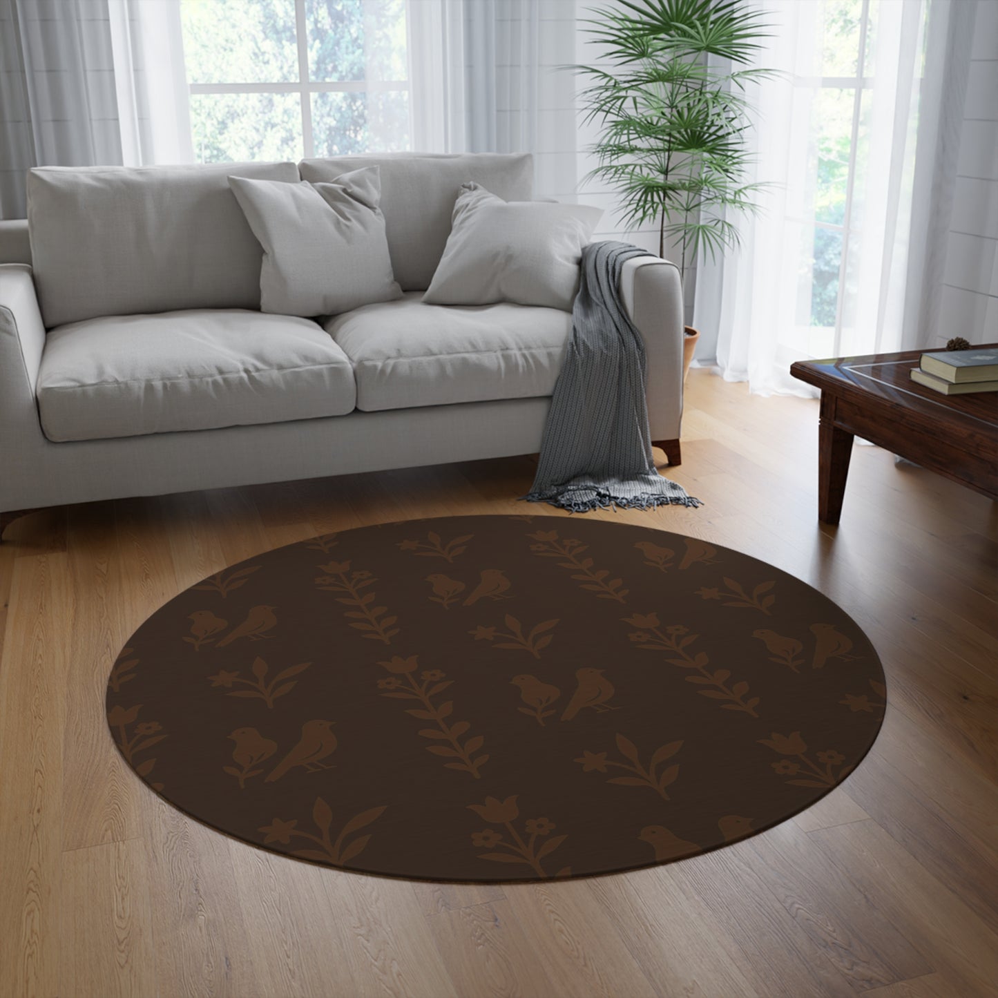 Cozy Botanical Round Rug, Vintage Home Decor, Boho Style, Living Room Accent, Floor Mat for All Occasions, Gifts for Nature Lovers