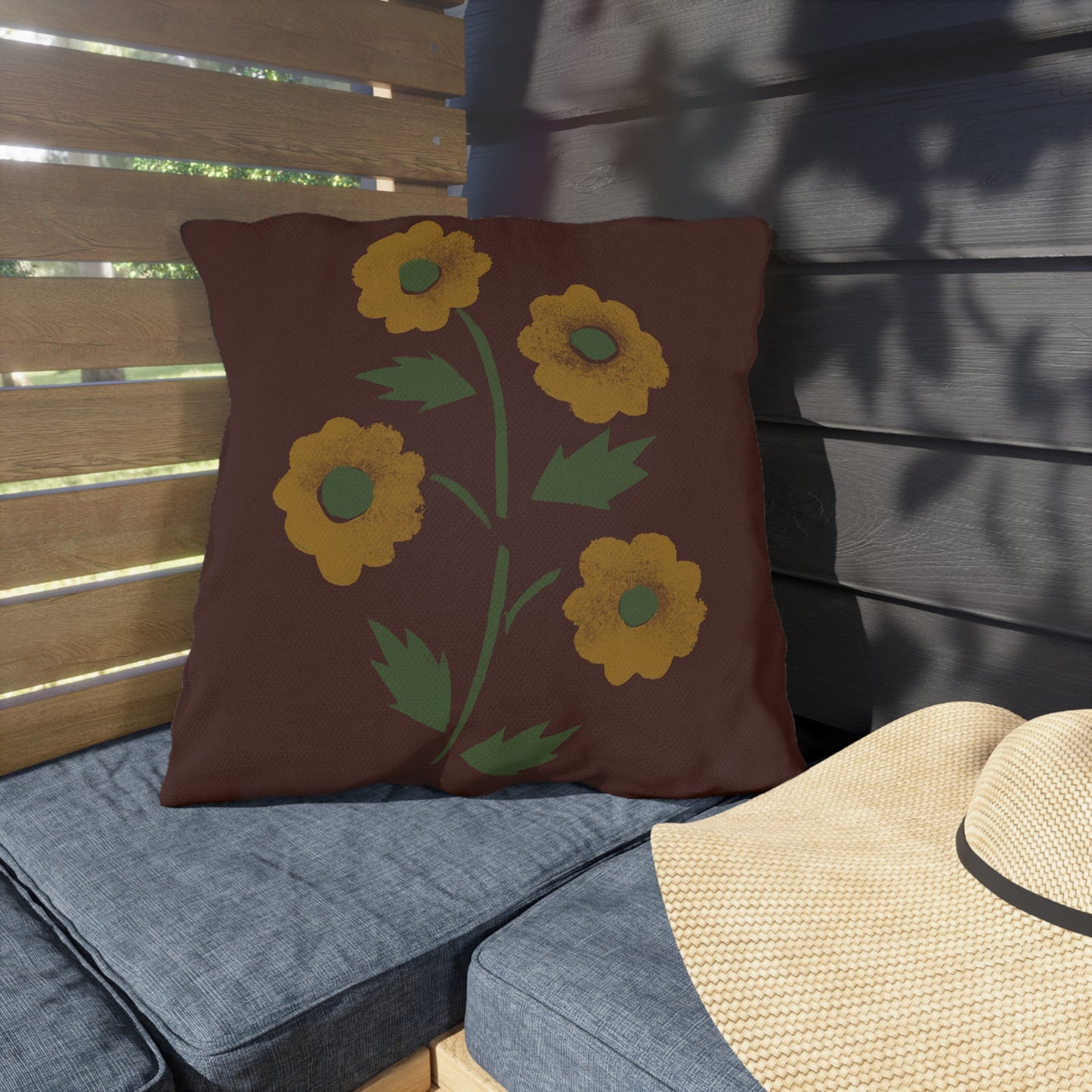 Stencil Flower on Country Red Outdoor Pillows