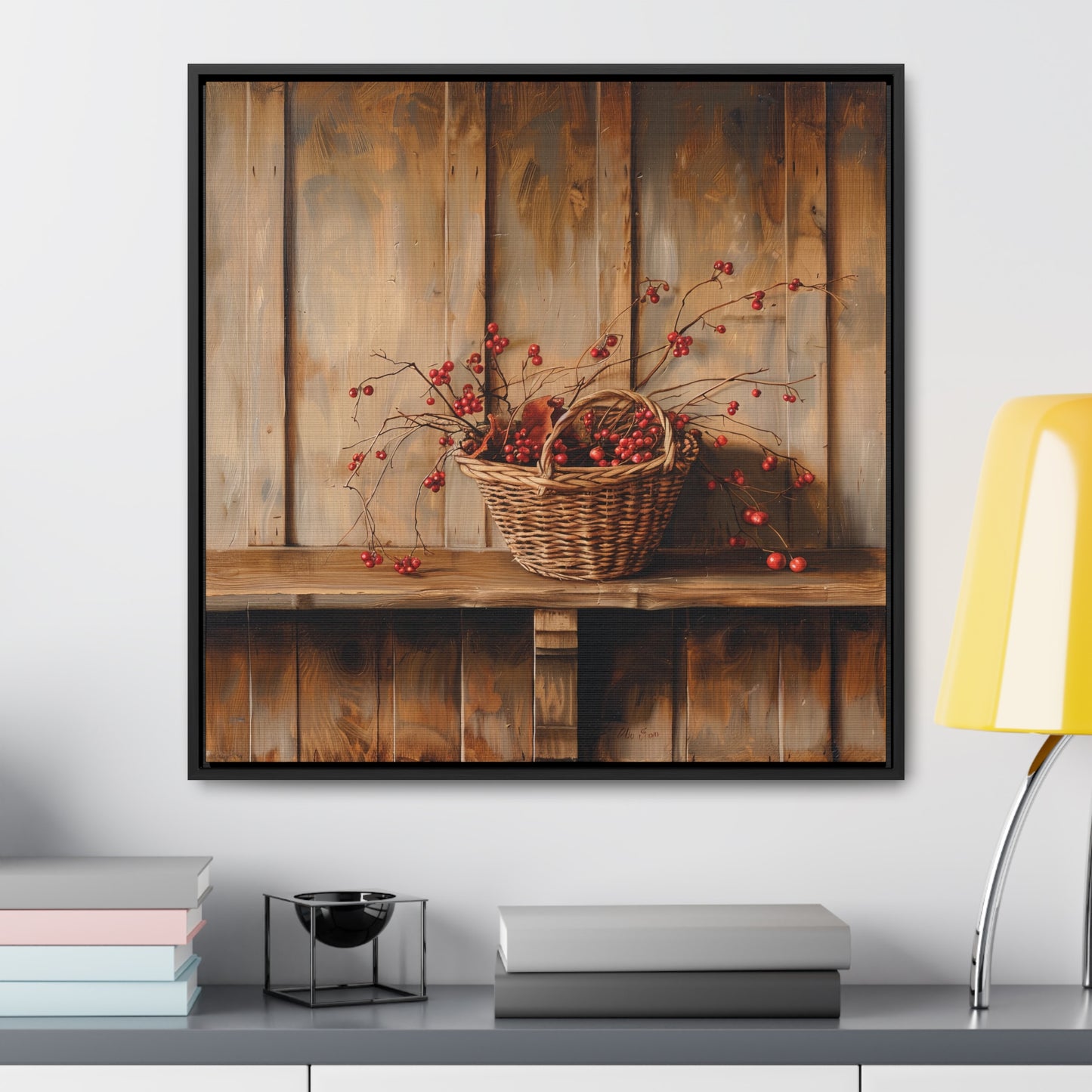 Basket of Bittersweet Gallery Canvas Wraps, Square Frame