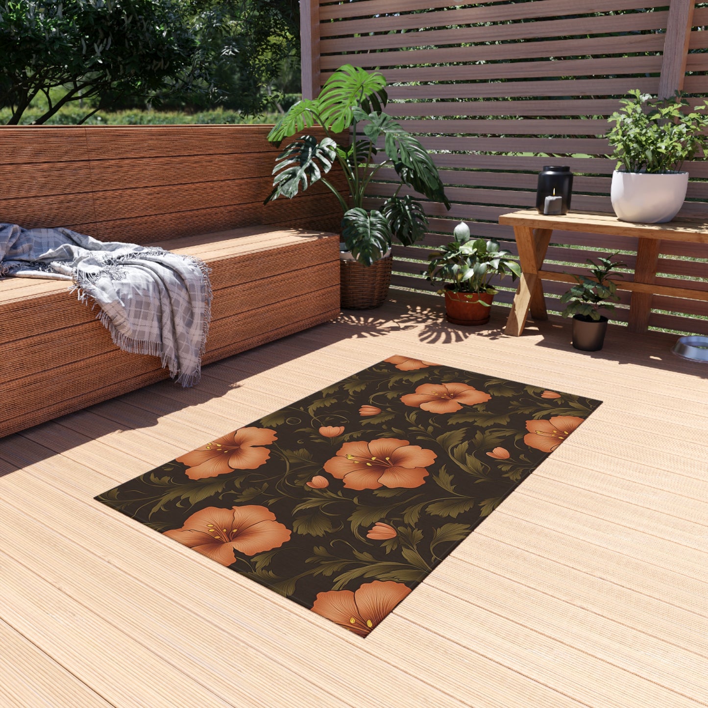Vibrant Floral Outdoor Rug, Cozy Porch Mat, Boho Garden Decor, Picnic Flooring, Stylish Patio Area Rug, Seasonal Outdoor Living