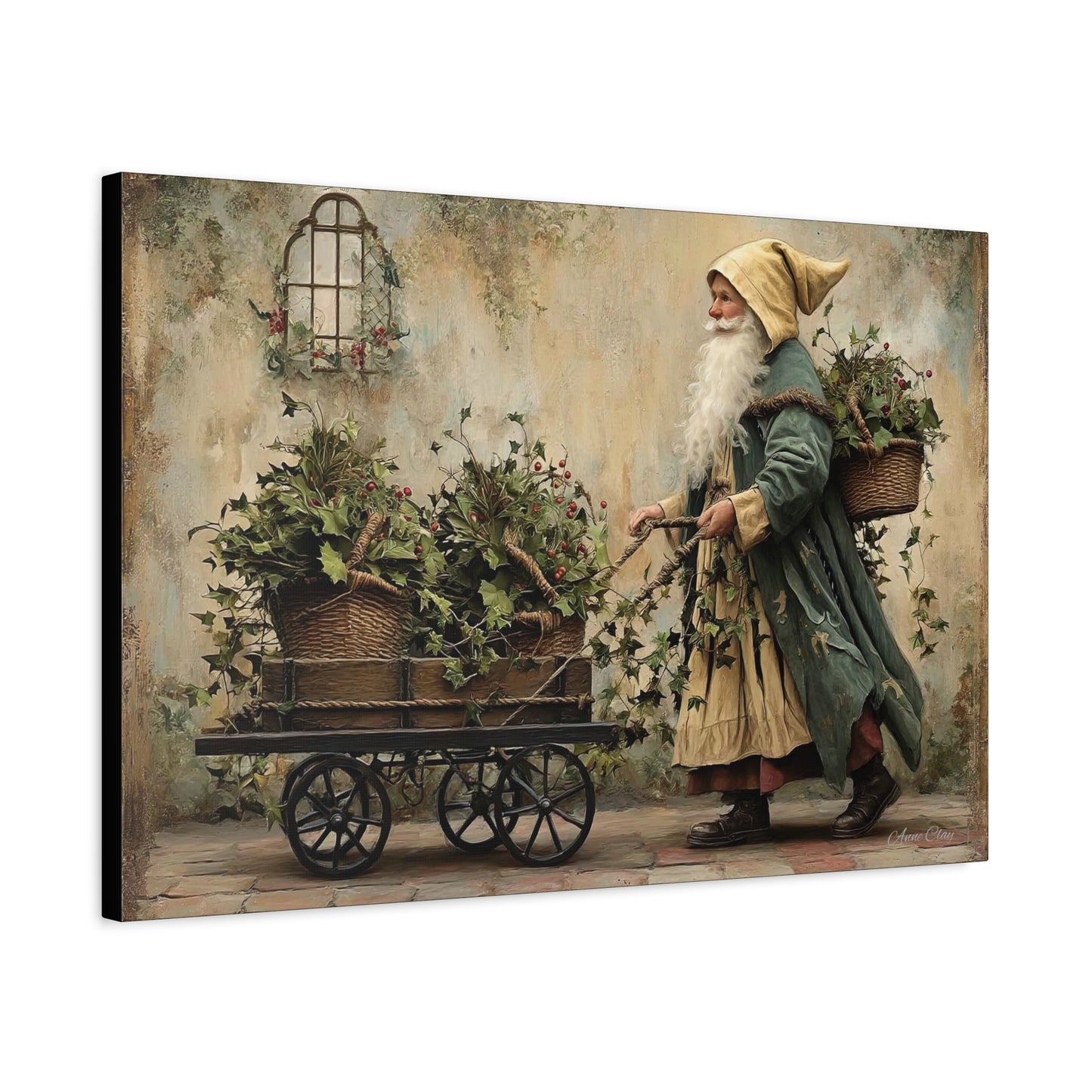 Charming Garden Gnome Canvas, Botanical Wall Art, Home Decor, Rustic Art Print, Perfect Gift for Garden Lovers, Holiday Decor