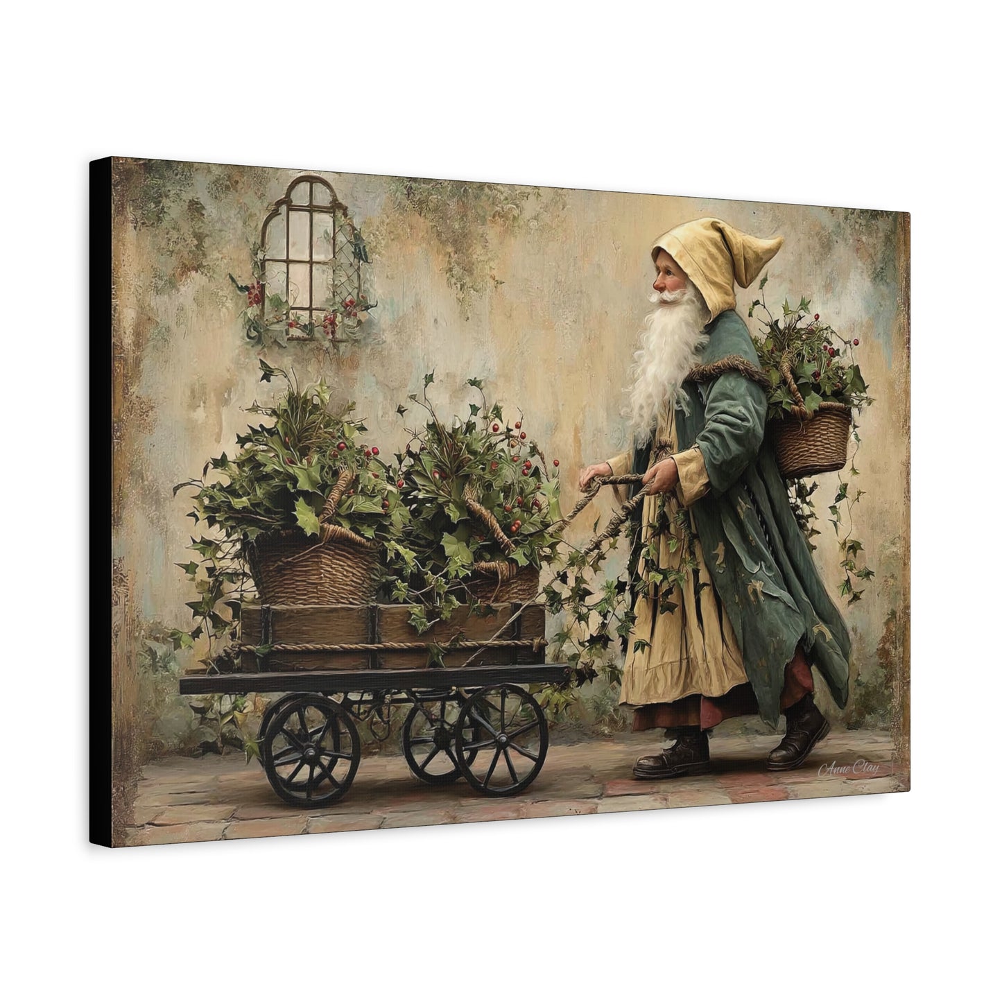 Charming Garden Gnome Canvas, Botanical Wall Art, Home Decor, Rustic Art Print, Perfect Gift for Garden Lovers, Holiday Decor