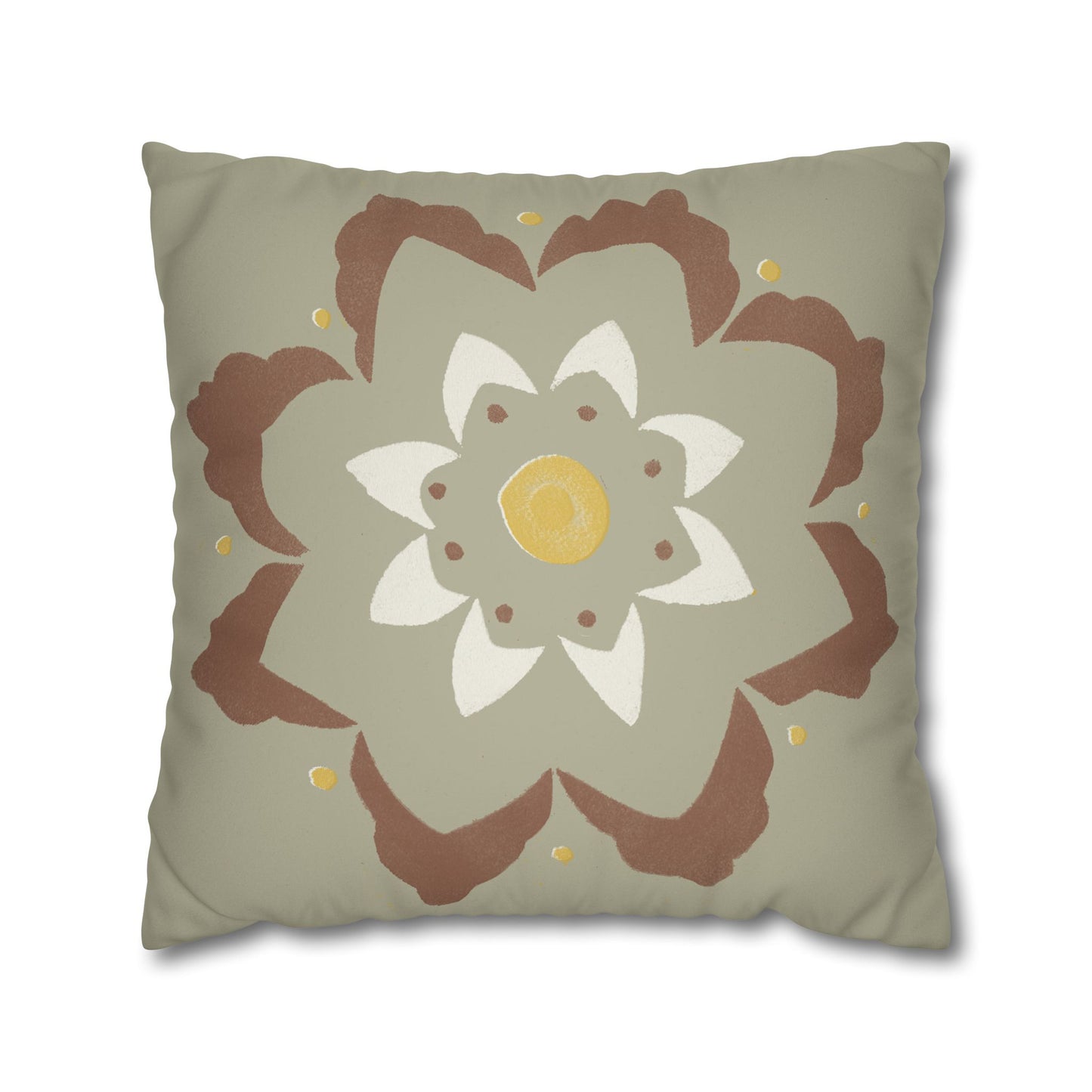 Fantasy Collection Stencil Flower Taupe Faux Suede Square Pillowcase