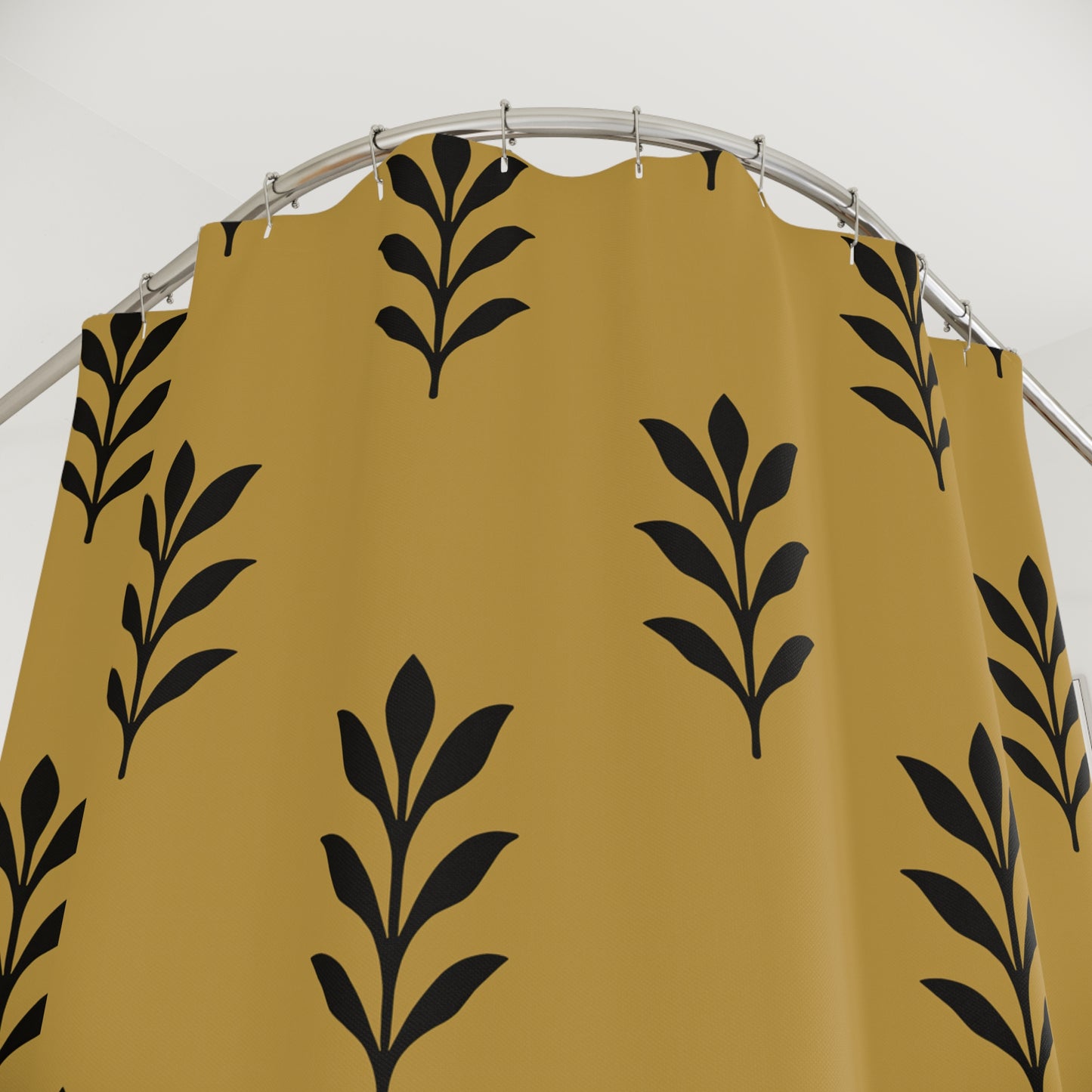 Mustard and Black Stencil Leaf Shower Curtain, Bathroom Decor, Leaf Print Curtain, Unique Home Accessory,